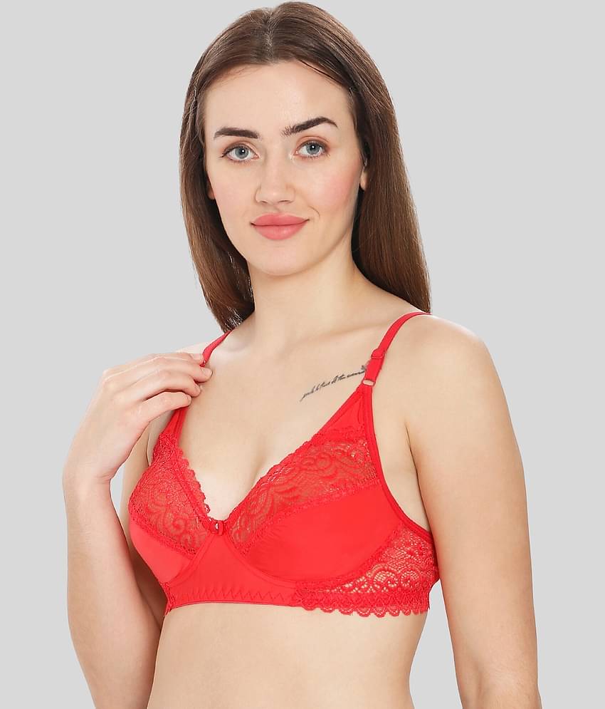 ILRASO Lace Non Padded Women's T-Shirt Bra ( Red )