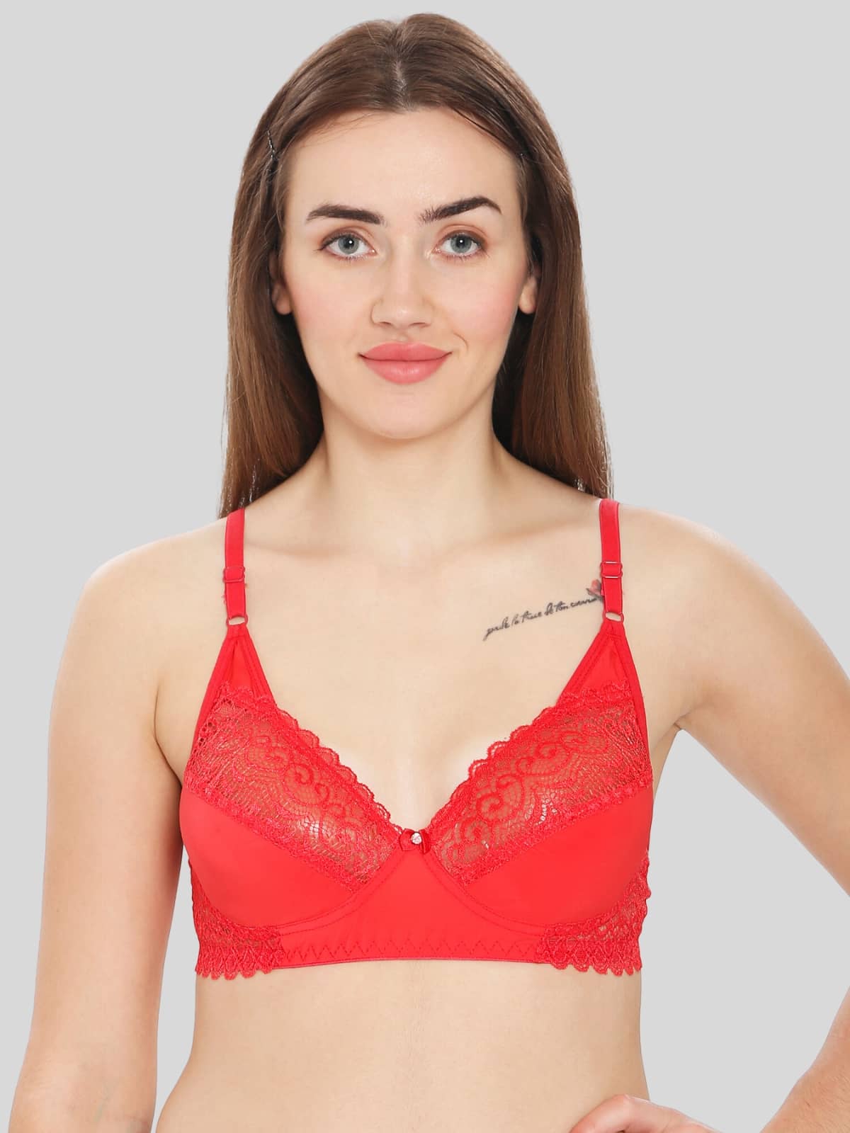 ILRASO Lace Non Padded Women's T-Shirt Bra ( Red )
