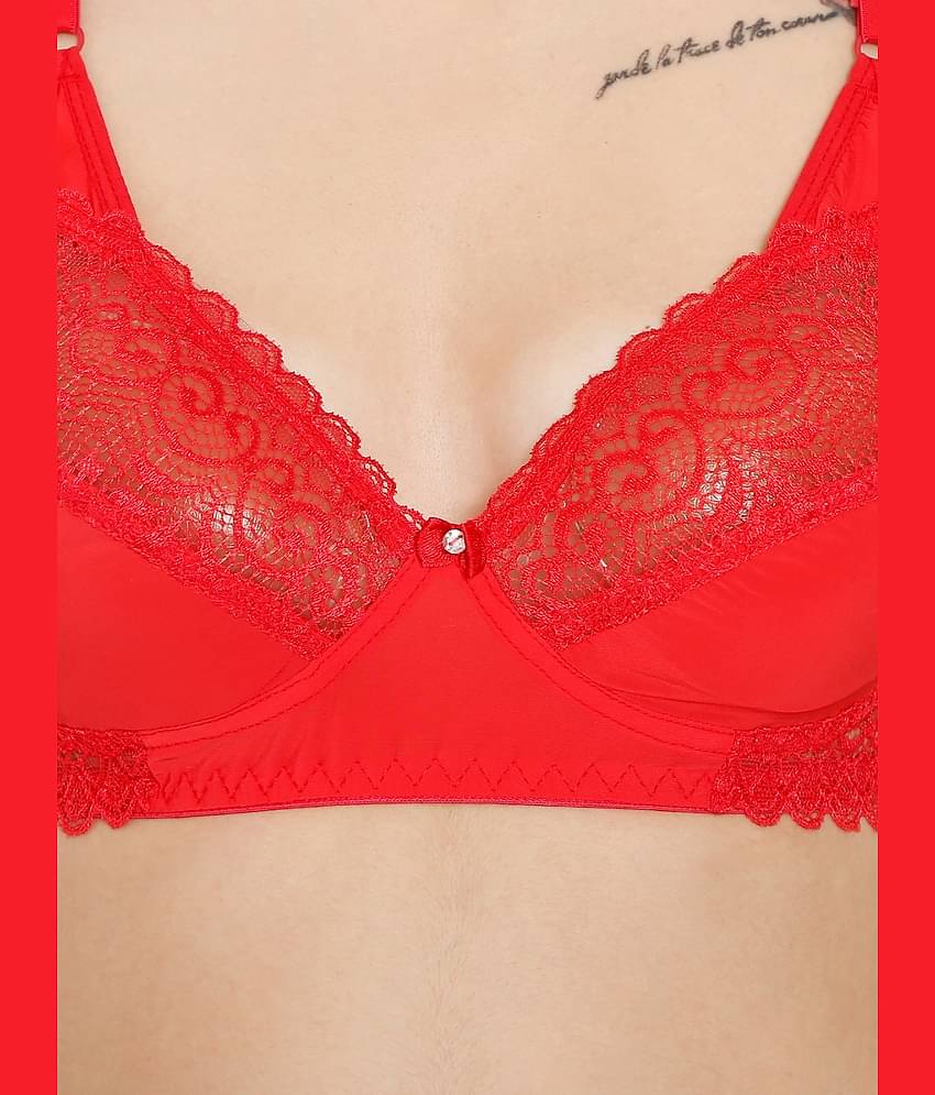 ILRASO Lace Non Padded Women's T-Shirt Bra ( Red )