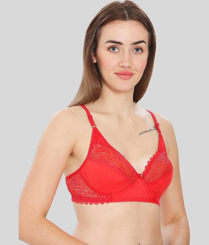 ILRASO Lace Non Padded Women's T-Shirt Bra ( Red )