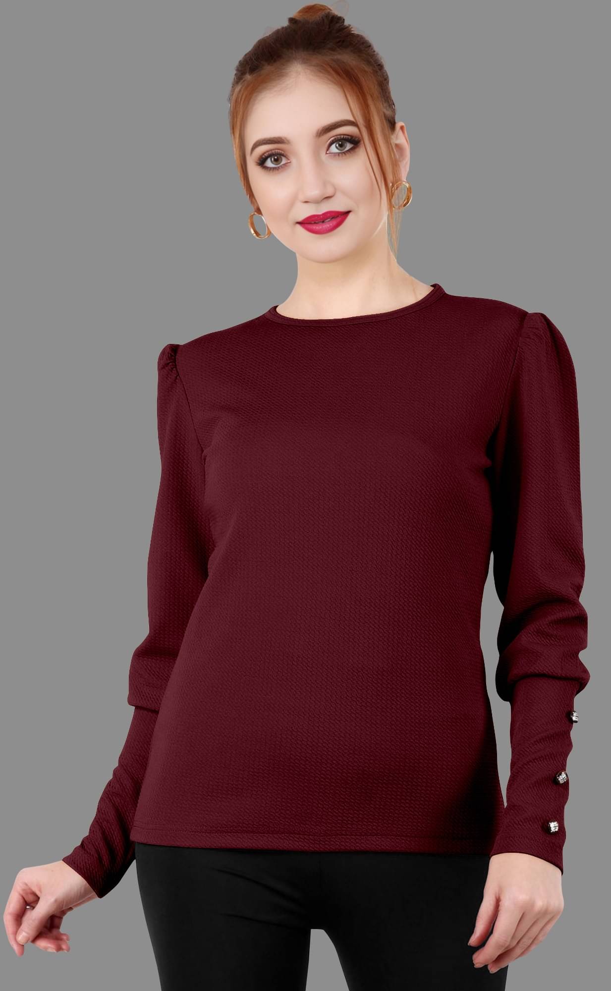 JULEE Women's Polyester Regular Top ( Maroon ) JULEE Women's Polyester Regular Top ( Maroon )