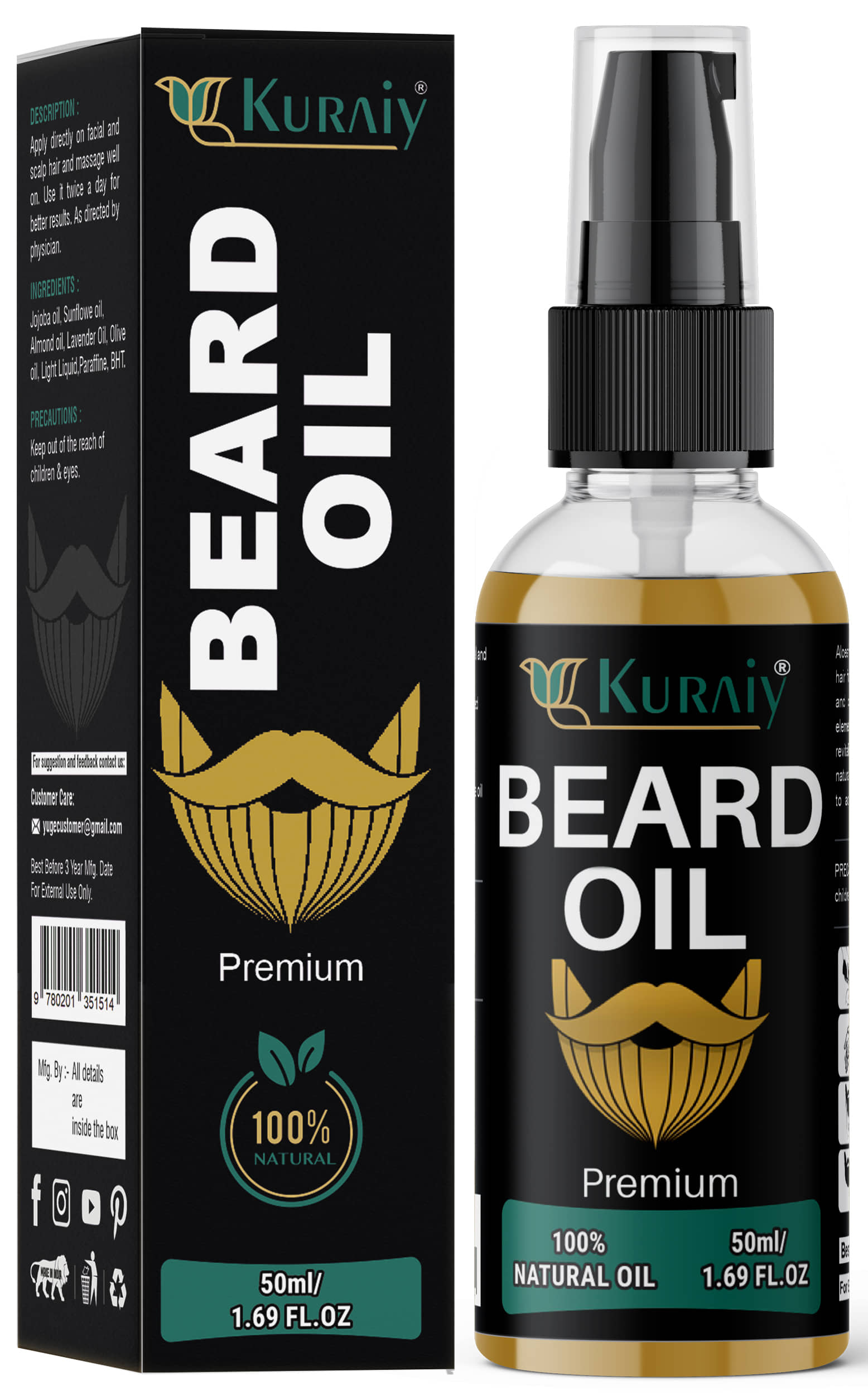 KURAIY Beard Growth Oil for Men For Better Beard Growth With Thicker Beard (50 ml) - Beard Care and Tools | Buy online on ZillyBuy