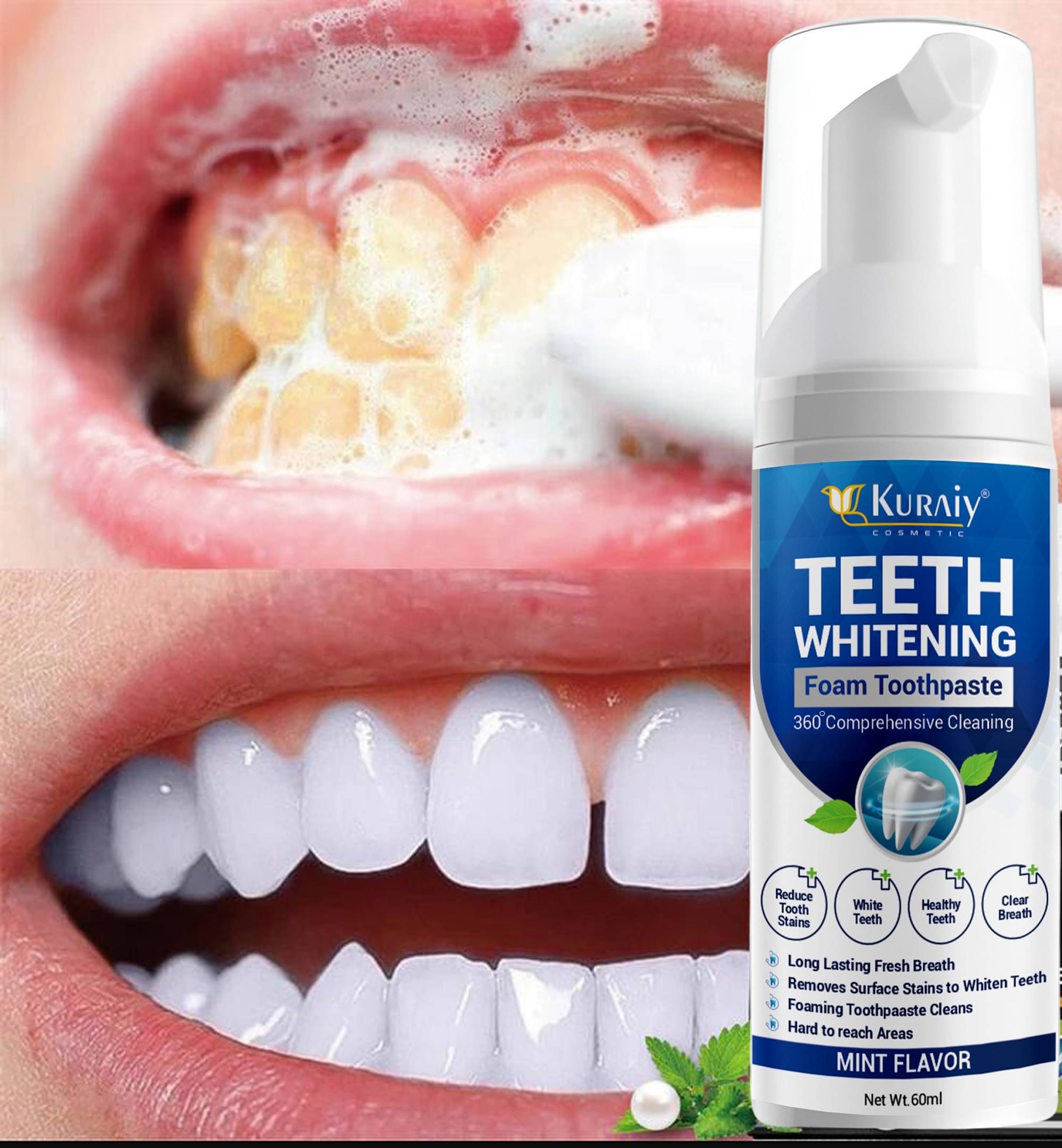 KURAIY Teeth Whitening Oral Hygiene Breath Toothpaste Foam 60ML KURAIY Teeth Whitening Oral Hygiene Breath Toothpaste Foam 60ML