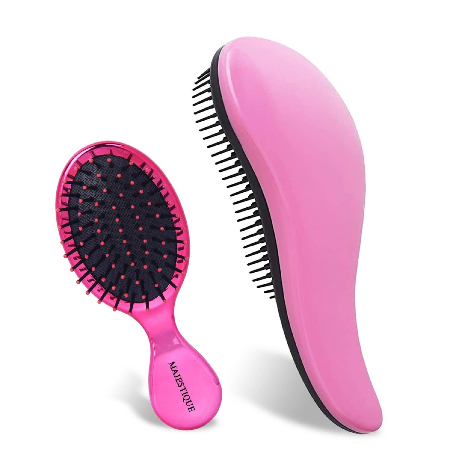 Majestique Mini Travel Hair Brush Set Small Detangling brush Wet & Dry Brush - 2 Pcs Color May Vary
