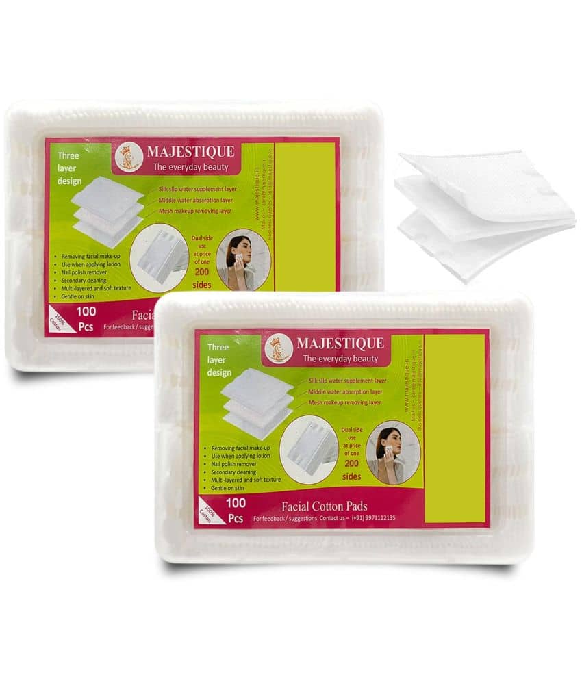 Majestique 200Pcs Soft Touch Facial Cotton Pads, Makeup Remover Wipes for Cleansing Skin Pack of 2
