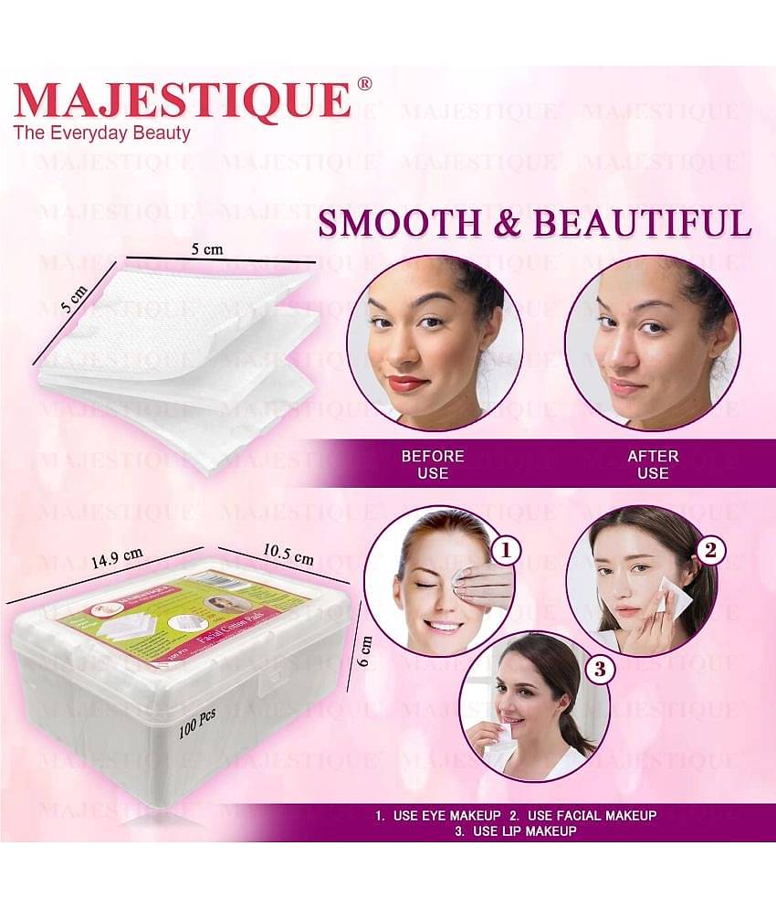 Majestique 200Pcs Soft Touch Facial Cotton Pads, Makeup Remover Wipes for Cleansing Skin Pack of 2