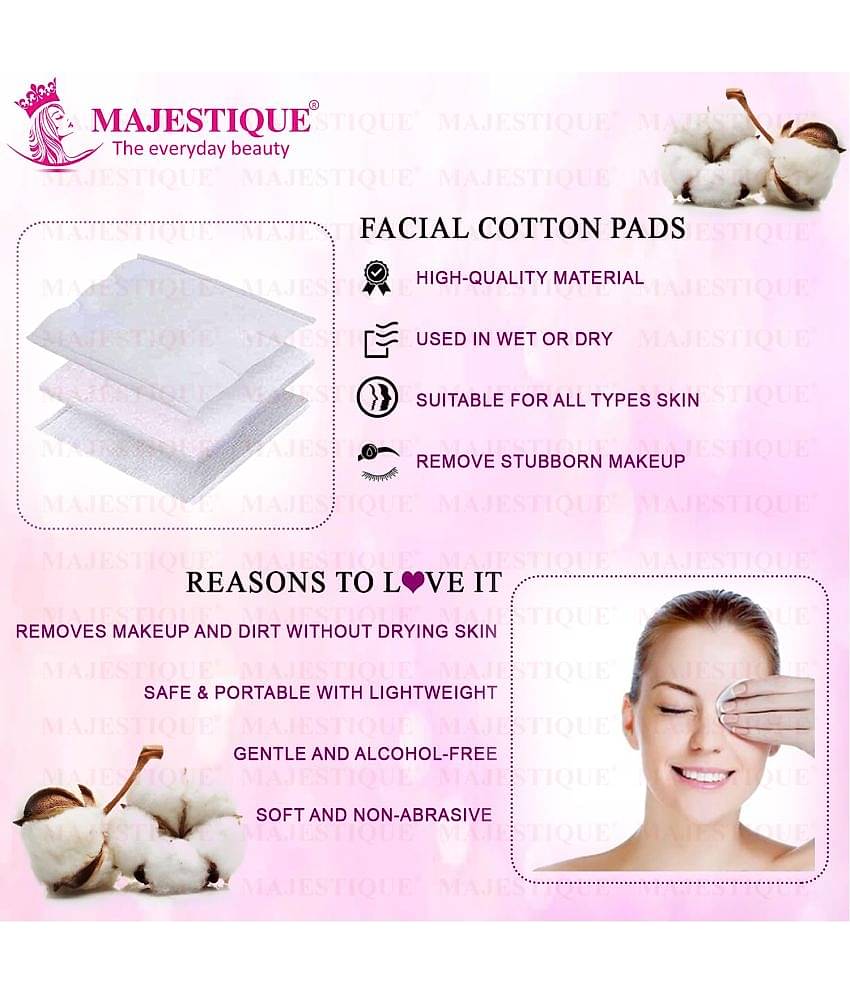 Majestique 200Pcs Soft Touch Facial Cotton Pads, Makeup Remover Wipes for Cleansing Skin Pack of 2