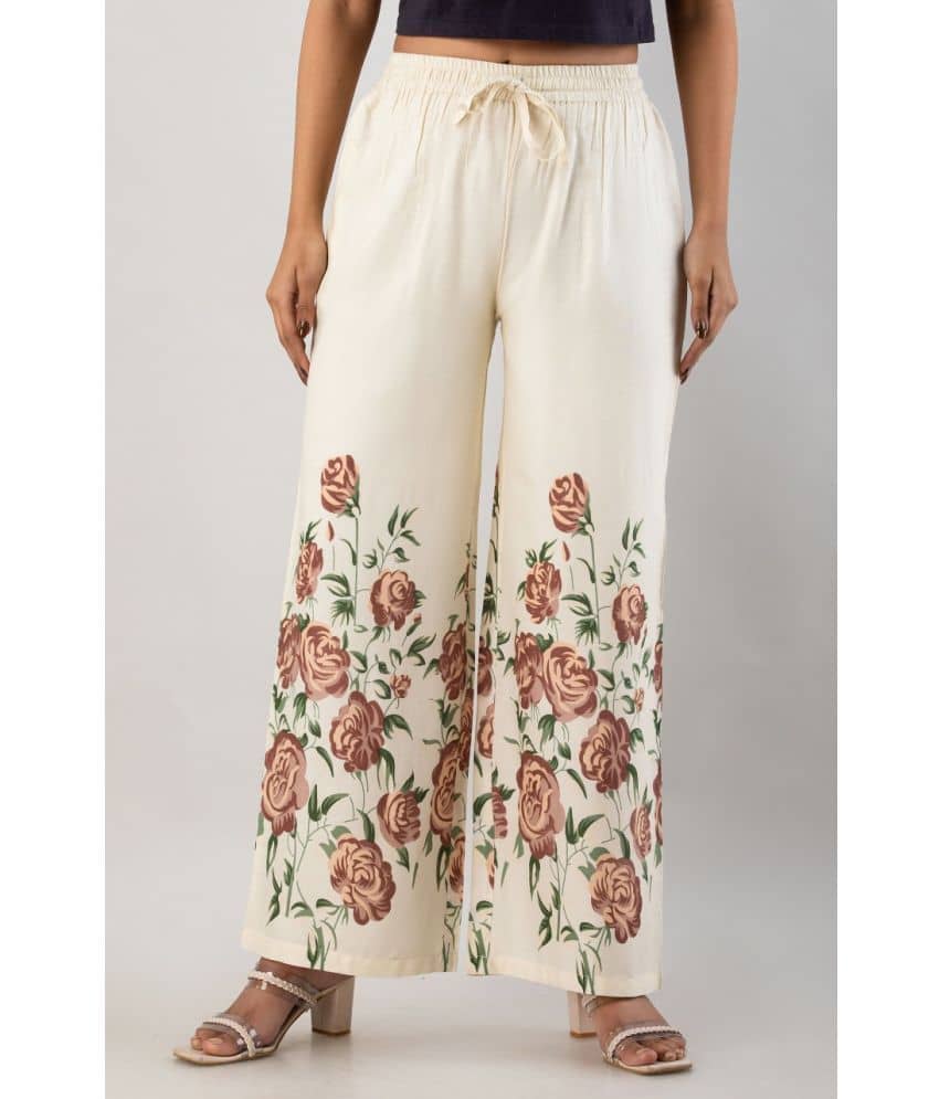 MAUKA - Cream Rayon Women's Palazzo ( Pack of 1 ) - Palazzos | Buy online on ZillyBuy