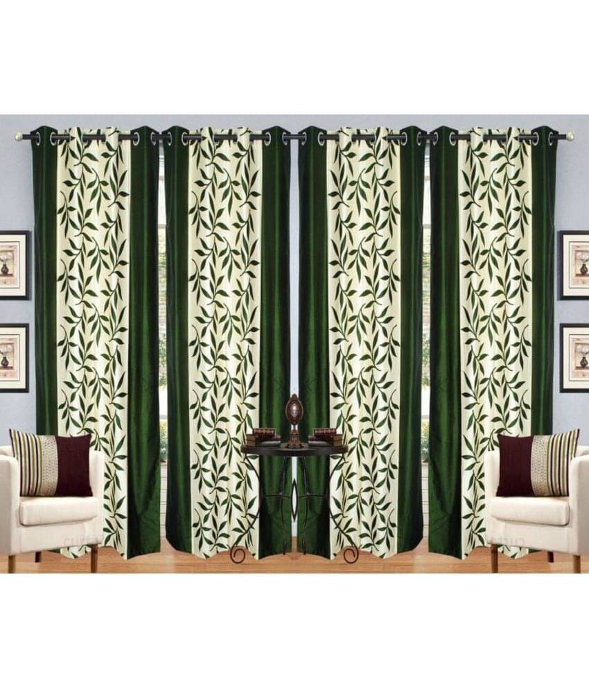     			N2C Home Floral Semi-Transparent Eyelet Curtain 9 ft ( Pack of 4 ) - Green