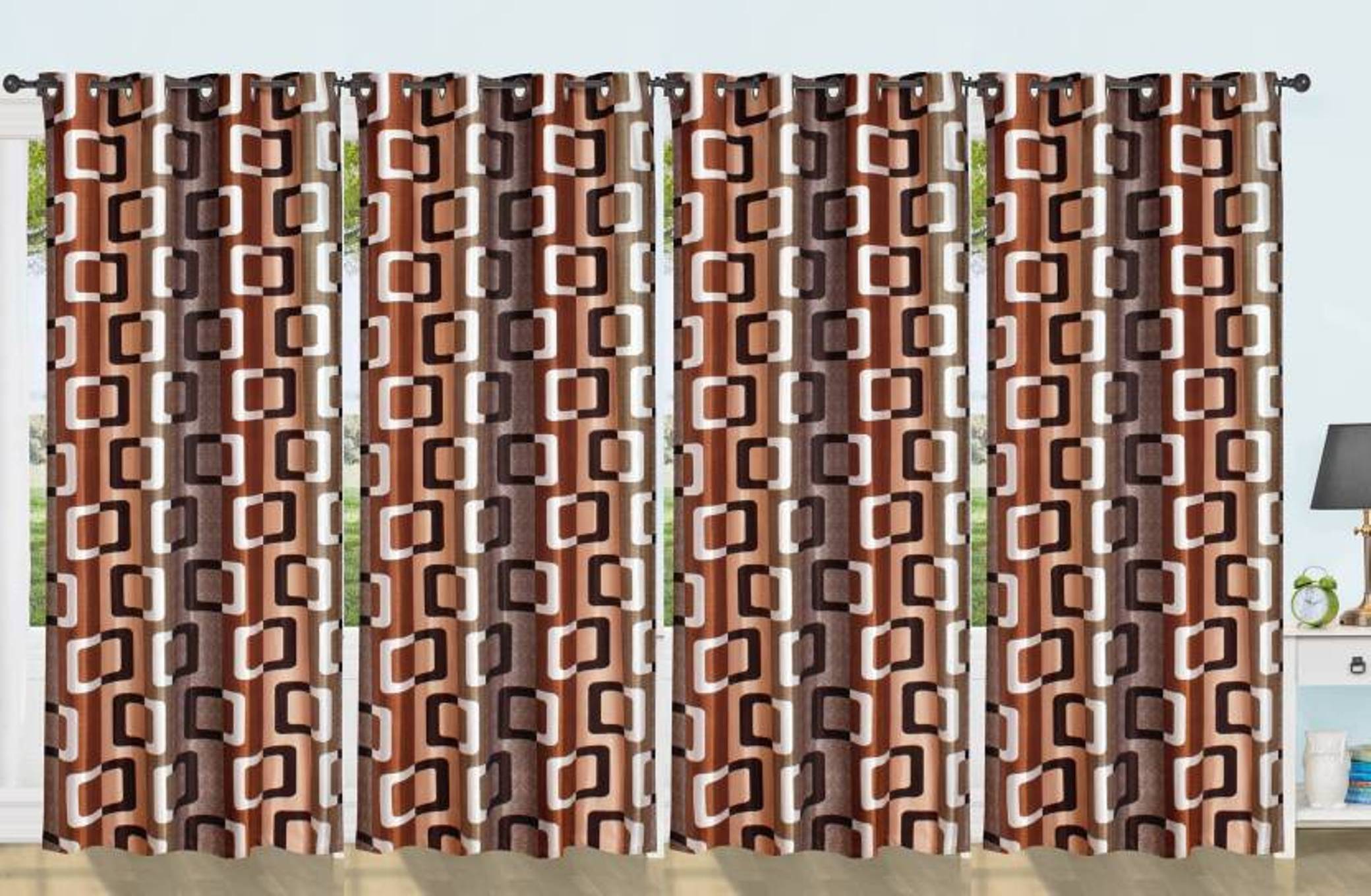 N2C Home Floral Semi-Transparent Eyelet Curtain 9 ft ( Pack of 4 ) - Brown N2C Home Floral Semi-Transparent Eyelet Curtain 9 ft ( Pack of 4 ) - Brown