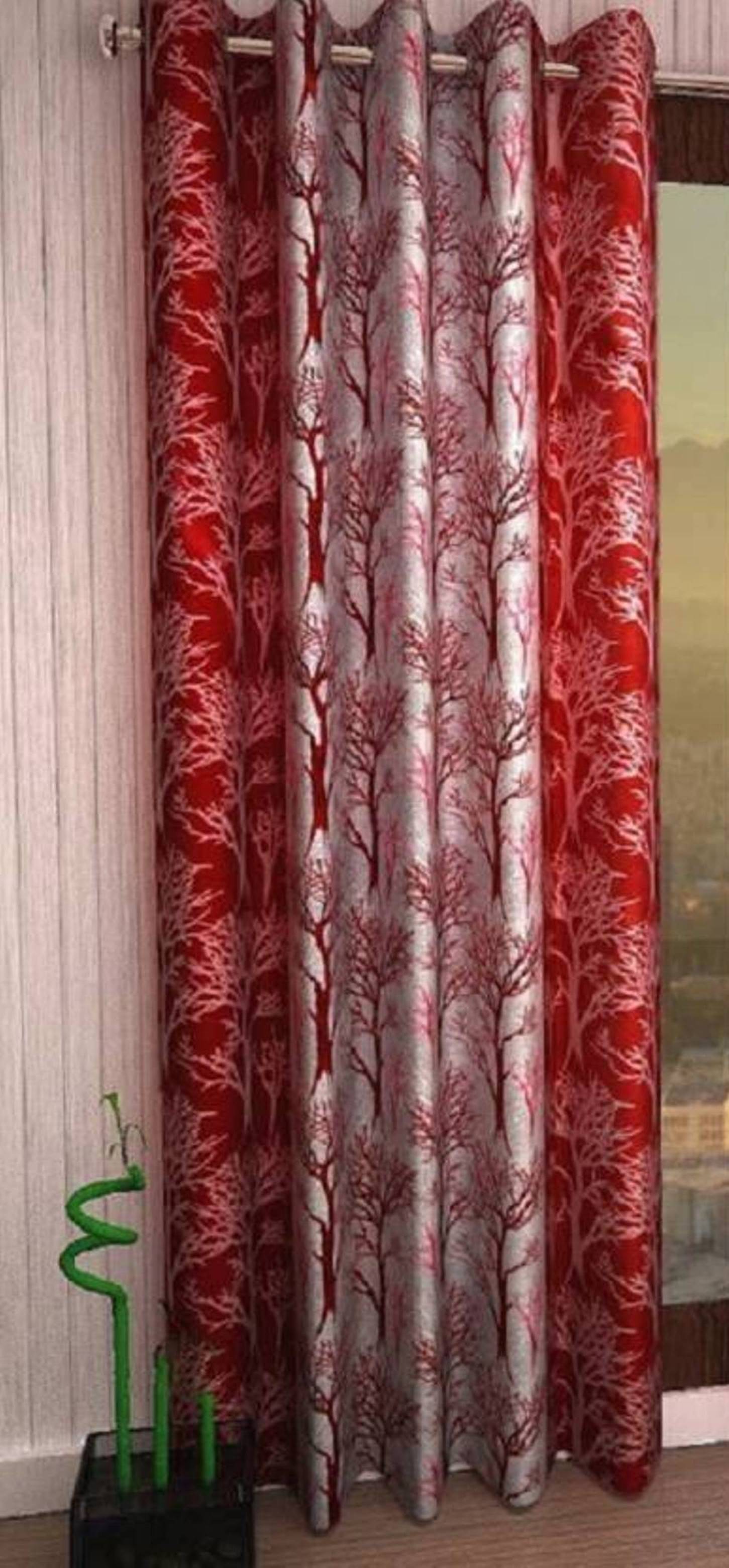     			N2C Home Floral Semi-Transparent Eyelet Curtain 7 ft ( Pack of 1 ) - Maroon
