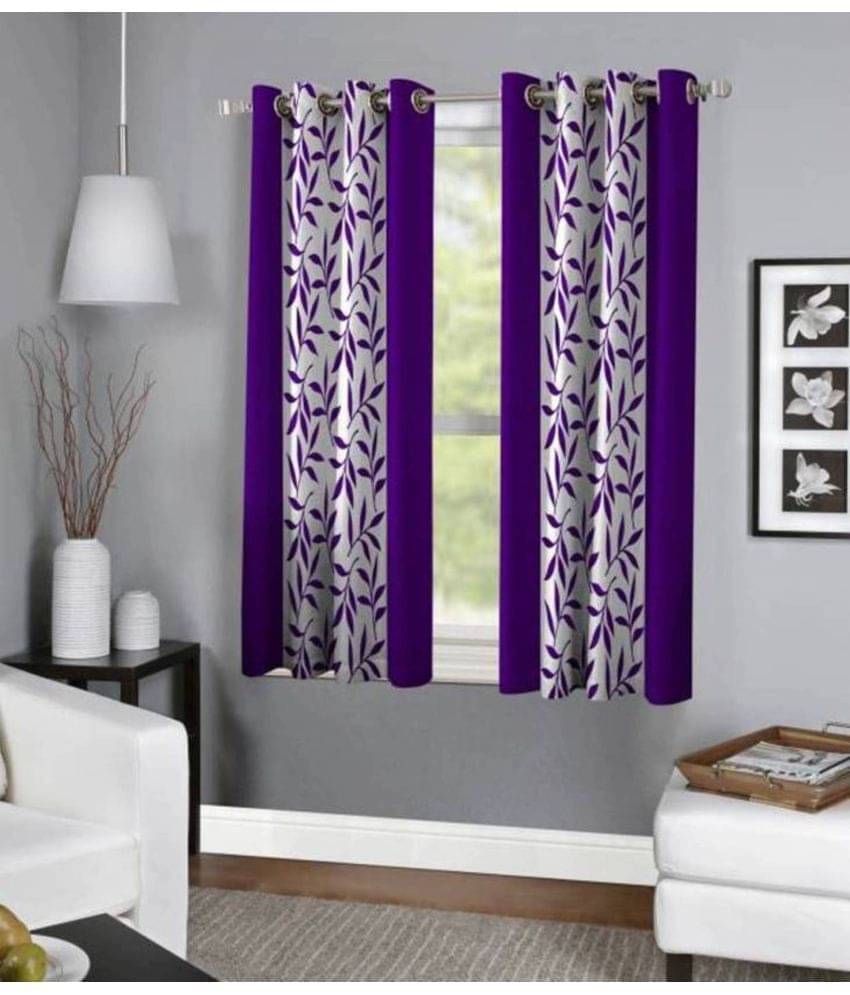 N2C Home Floral Semi-Transparent Eyelet Curtain 5 ft ( Pack of 2 ) - Purple N2C Home Floral Semi-Transparent Eyelet Curtain 5 ft ( Pack of 2 ) - Purple