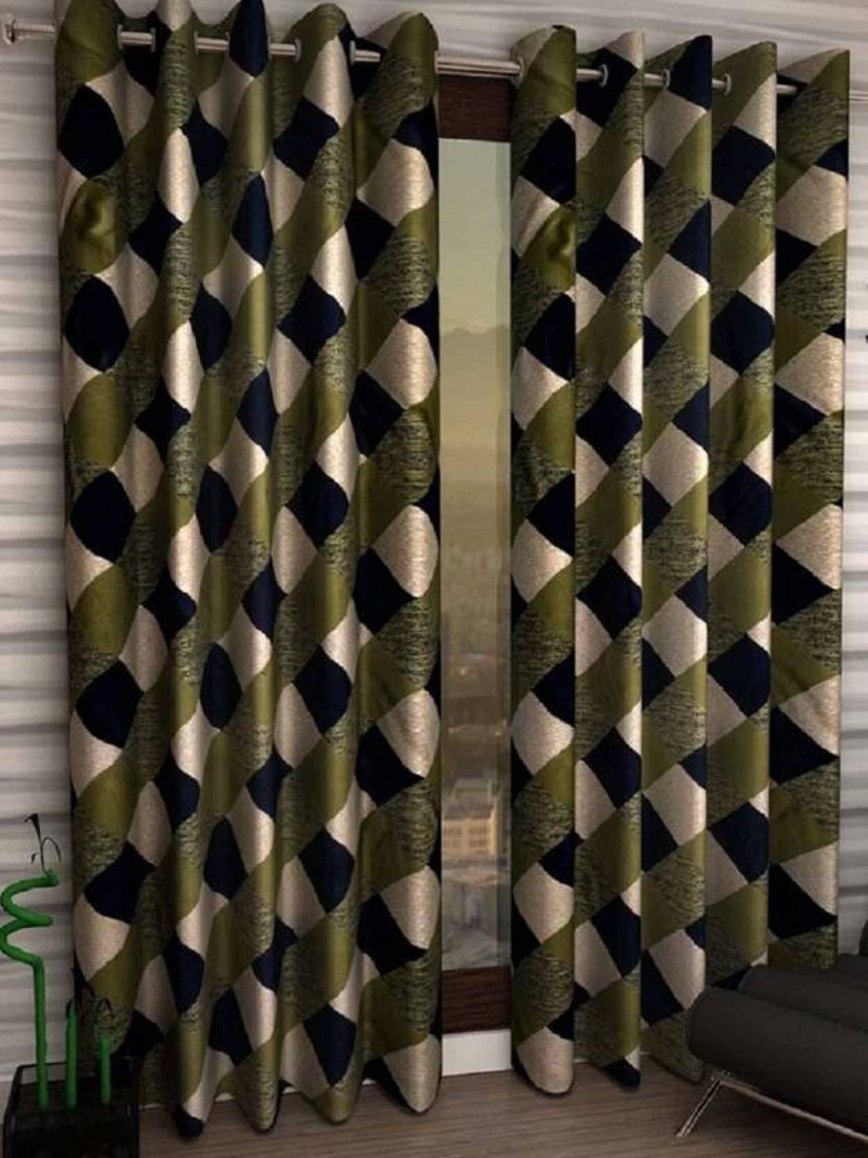 N2C Home Floral Semi-Transparent Eyelet Curtain 5 ft ( Pack of 2 ) - Green N2C Home Floral Semi-Transparent Eyelet Curtain 5 ft ( Pack of 2 ) - Green