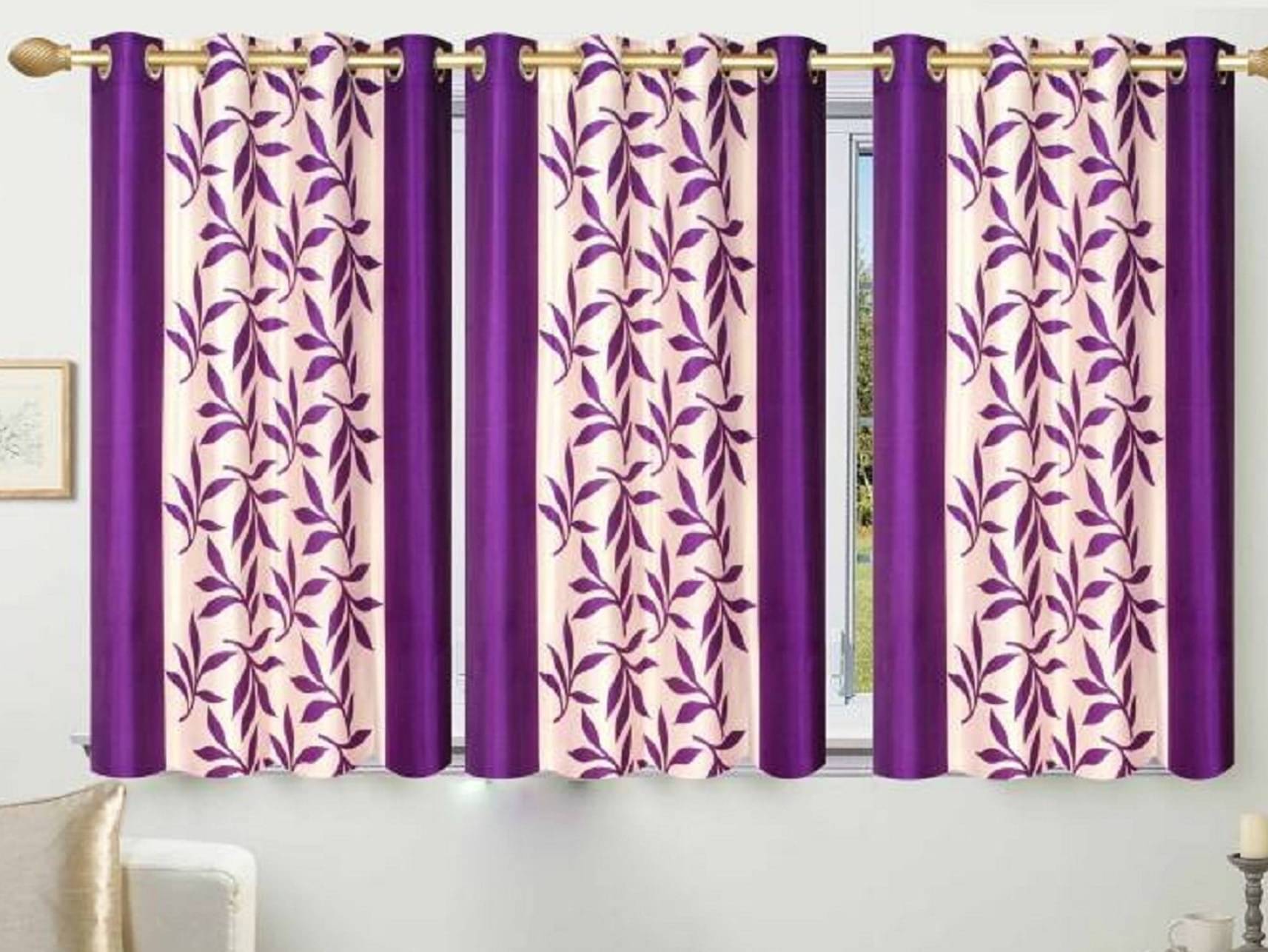 N2C Home Floral Semi-Transparent Eyelet Curtain 5 ft ( Pack of 3 ) - Purple N2C Home Floral Semi-Transparent Eyelet Curtain 5 ft ( Pack of 3 ) - Purple