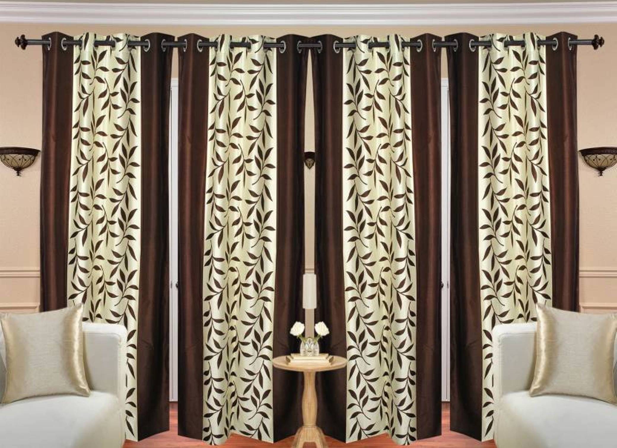     			N2C Home Floral Semi-Transparent Eyelet Curtain 5 ft ( Pack of 4 ) - Brown