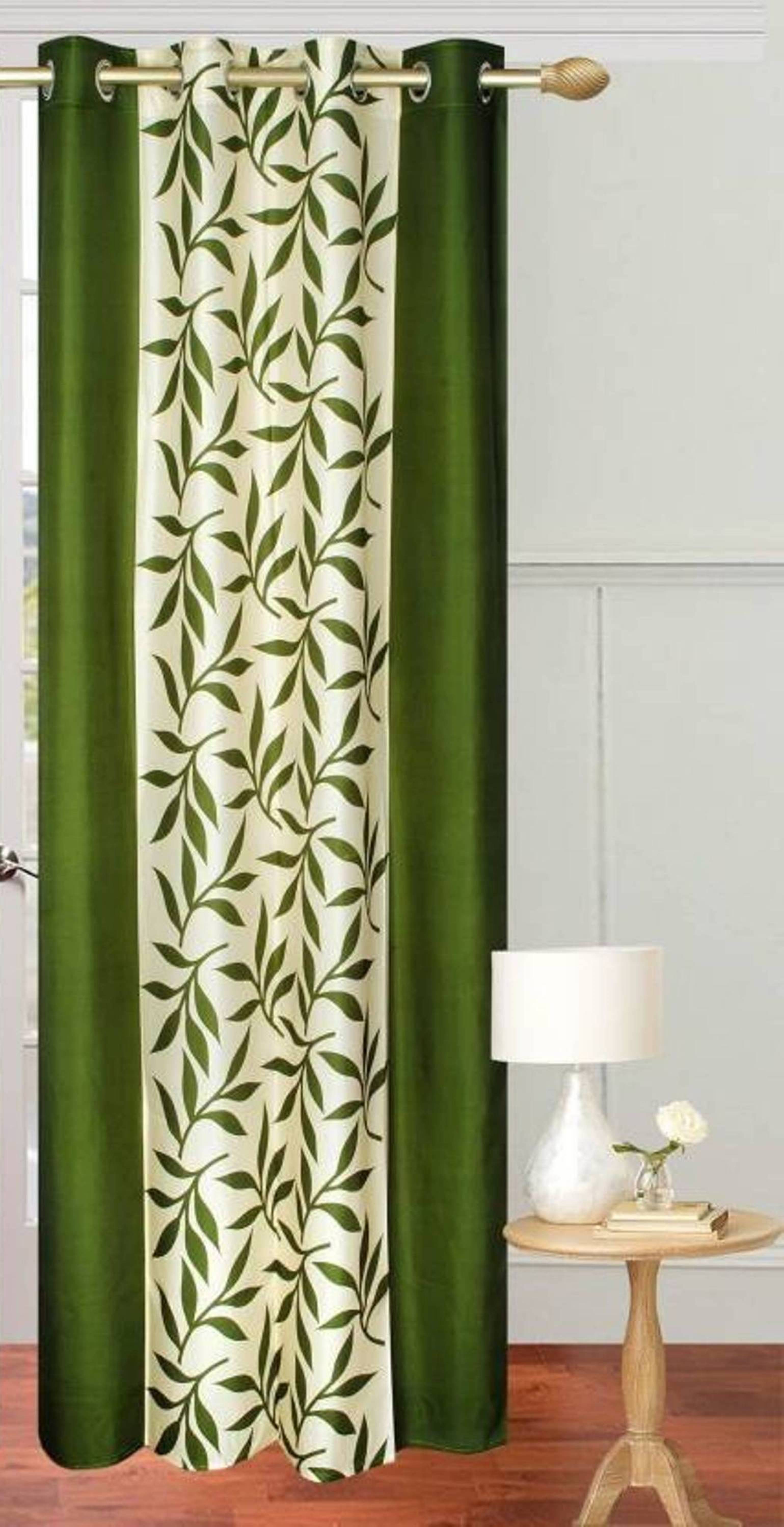     			N2C Home Floral Semi-Transparent Eyelet Curtain 9 ft ( Pack of 1 ) - Green