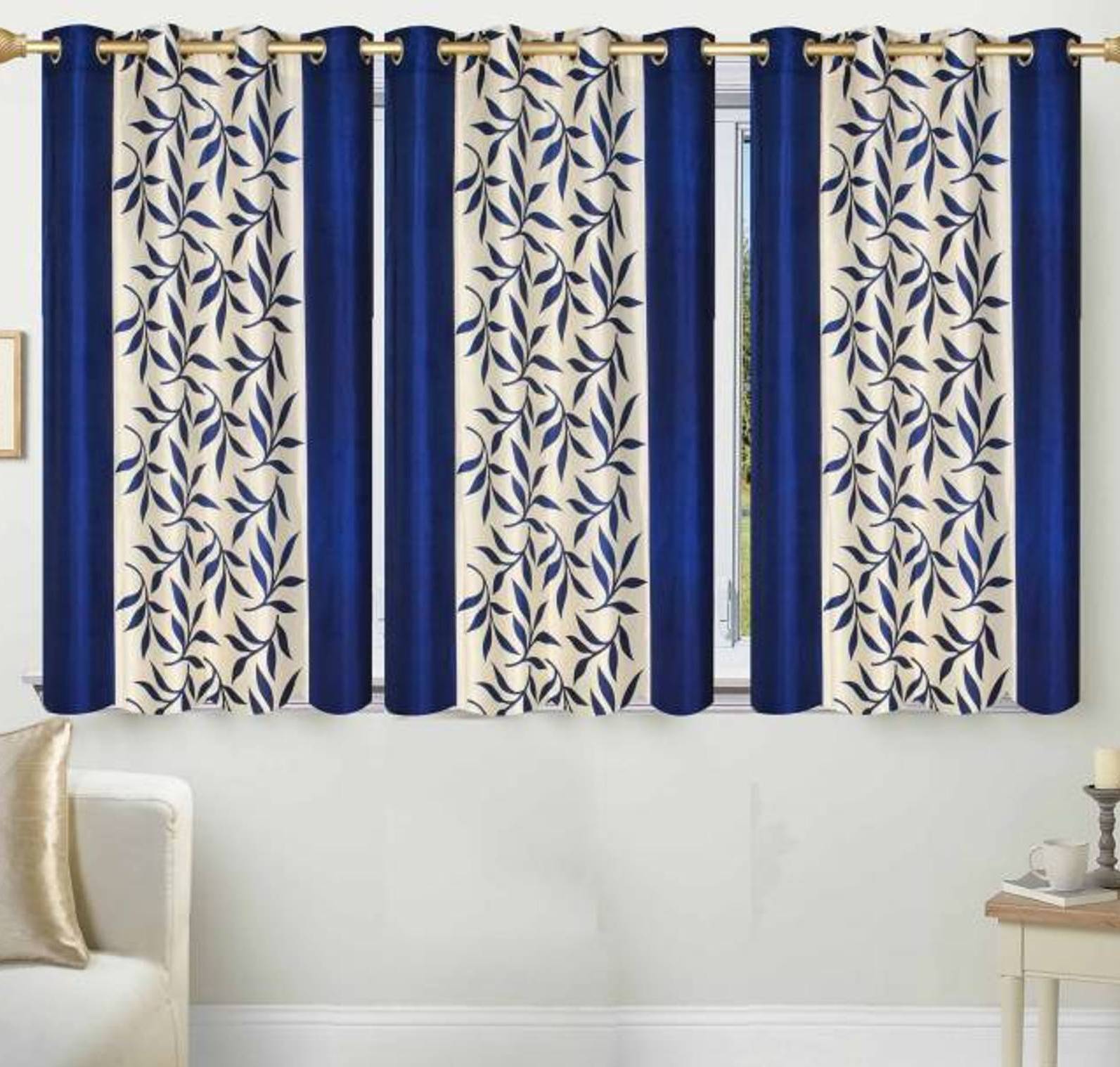     			N2C Home Floral Semi-Transparent Eyelet Curtain 5 ft ( Pack of 3 ) - Blue