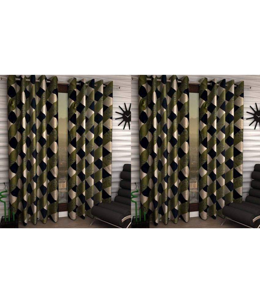 N2C Home Floral Semi-Transparent Eyelet Curtain 5 ft ( Pack of 4 ) - Green N2C Home Floral Semi-Transparent Eyelet Curtain 5 ft ( Pack of 4 ) - Green