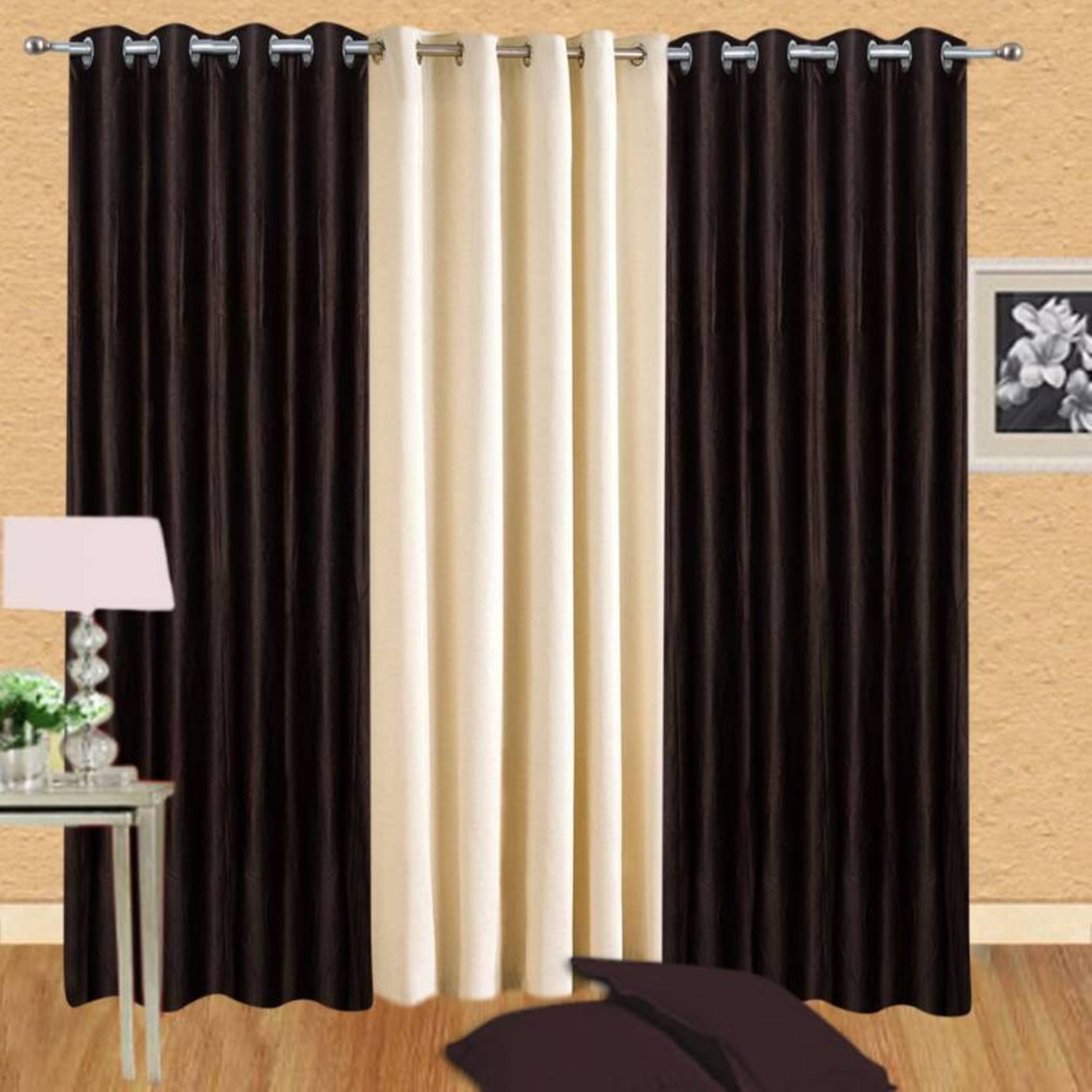 N2C Home Floral Semi-Transparent Eyelet Curtain 5 ft ( Pack of 3 ) - Black N2C Home Floral Semi-Transparent Eyelet Curtain 5 ft ( Pack of 3 ) - Black