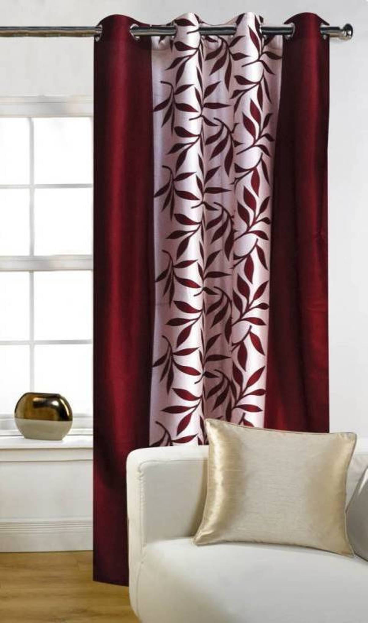 N2C Home Floral Semi-Transparent Eyelet Curtain 7 ft ( Pack of 1 ) - Maroon N2C Home Floral Semi-Transparent Eyelet Curtain 7 ft ( Pack of 1 ) - Maroon