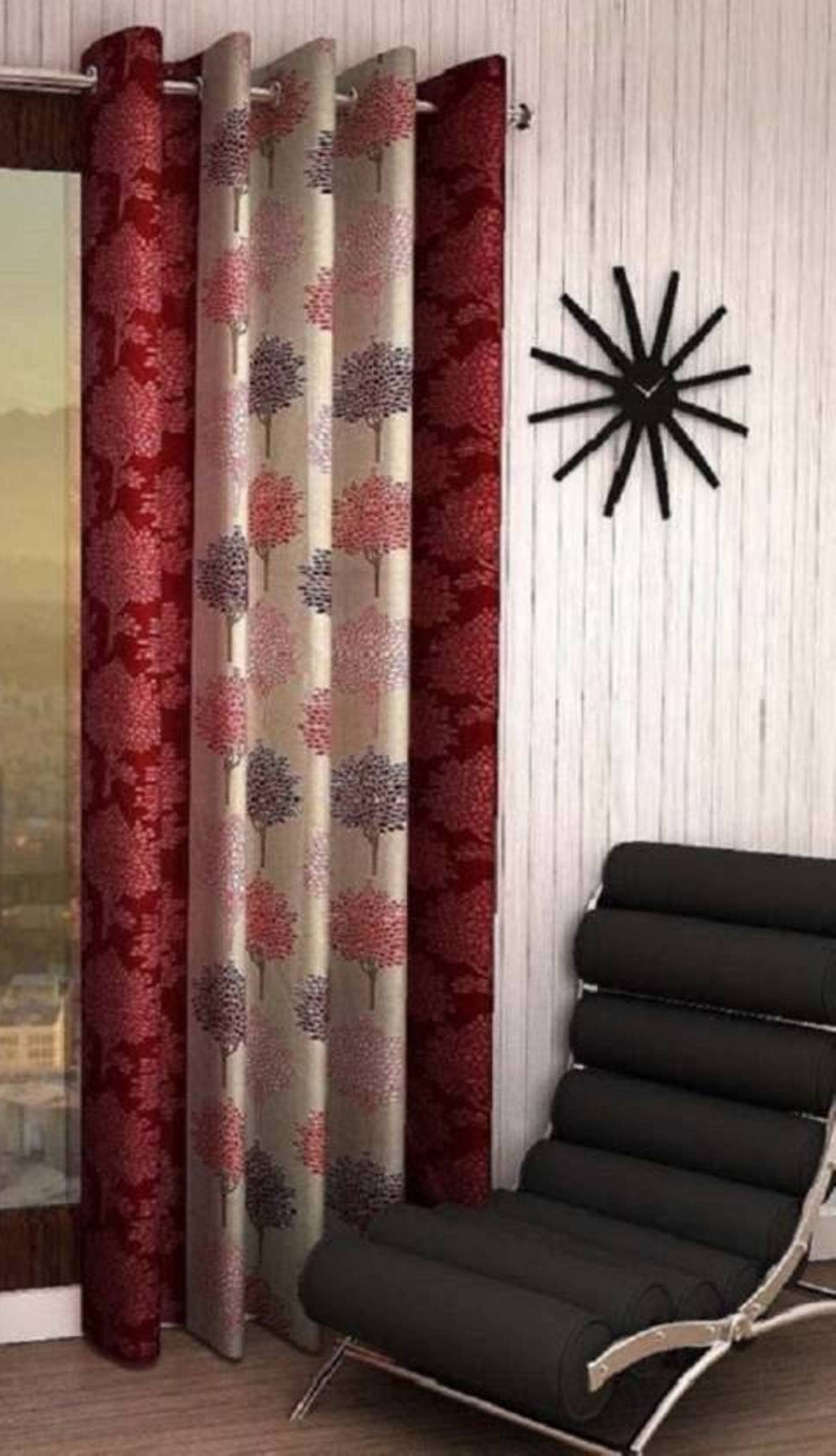 N2C Home Floral Semi-Transparent Eyelet Curtain 9 ft ( Pack of 1 ) - Maroon