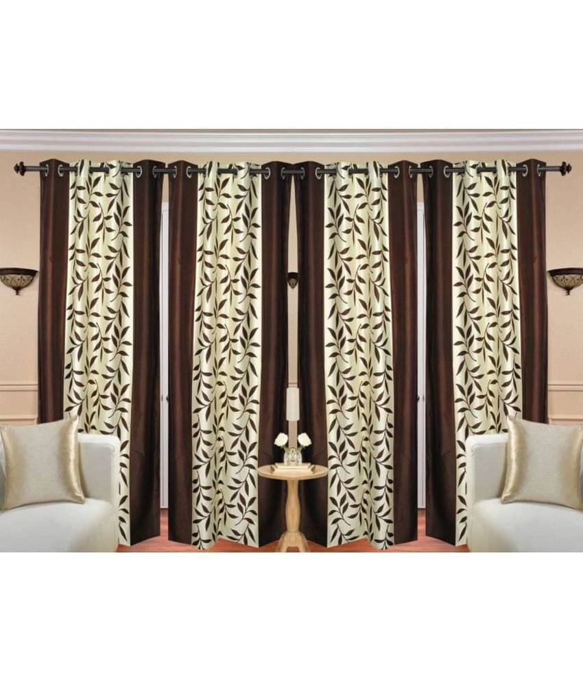 N2C Home Floral Semi-Transparent Eyelet Curtain 9 ft ( Pack of 4 ) - Brown N2C Home Floral Semi-Transparent Eyelet Curtain 9 ft ( Pack of 4 ) - Brown