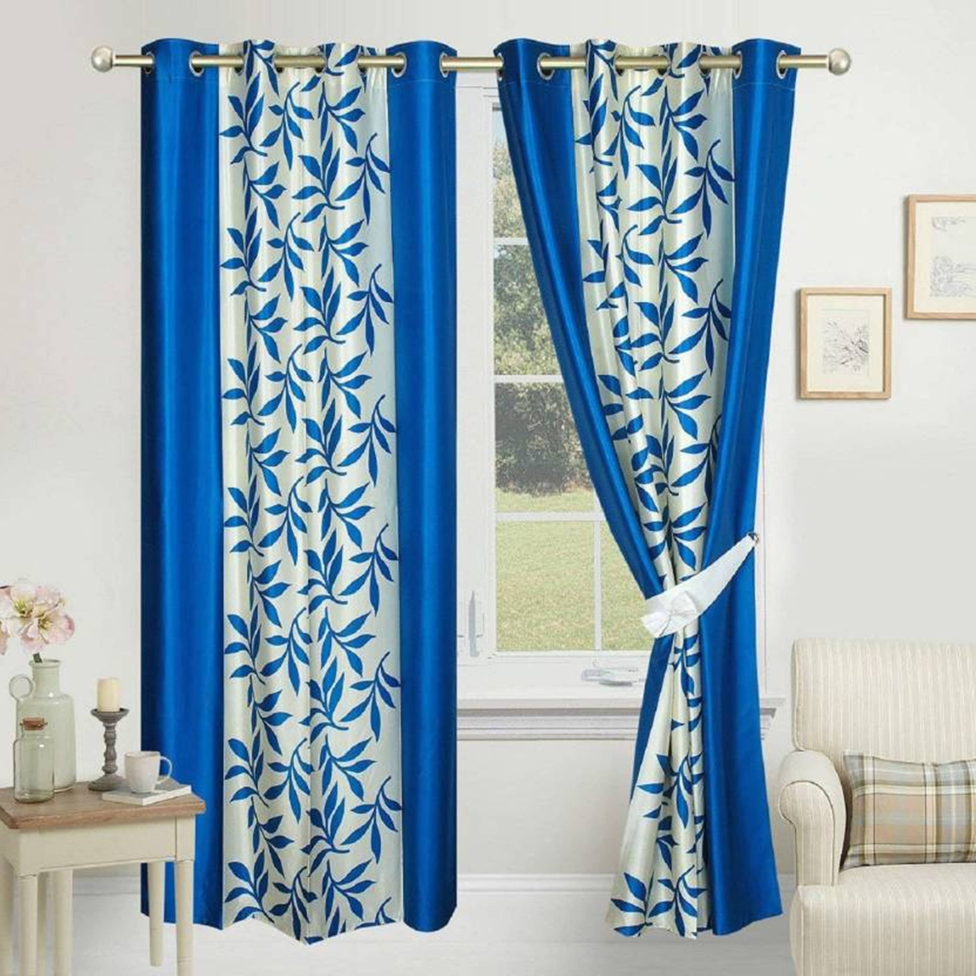 N2C Home Floral Semi-Transparent Eyelet Curtain 7 ft ( Pack of 2 ) - Teal