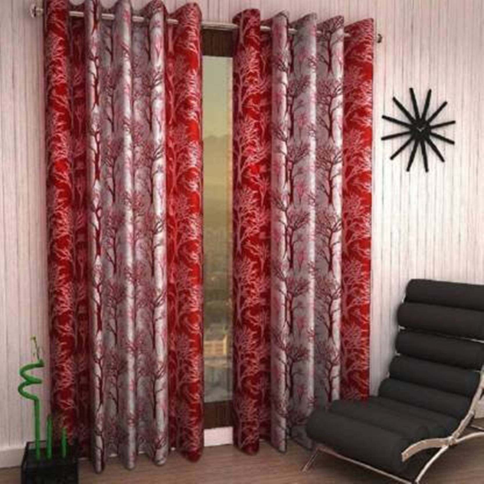     			N2C Home Floral Semi-Transparent Eyelet Curtain 5 ft ( Pack of 2 ) - Maroon