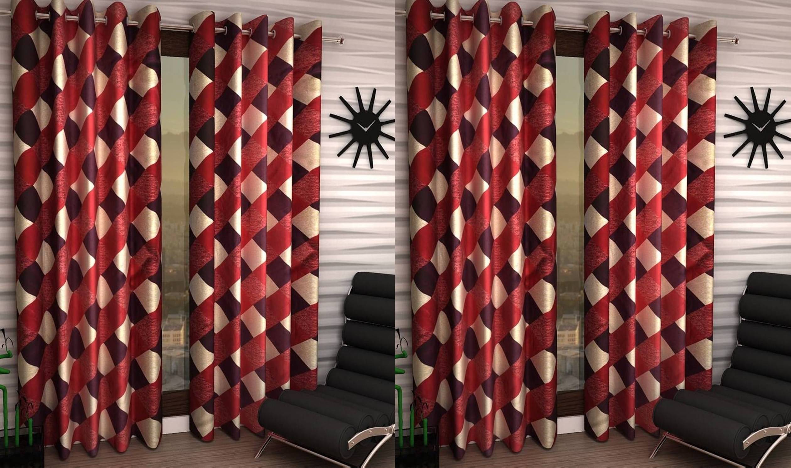     			N2C Home Floral Semi-Transparent Eyelet Curtain 5 ft ( Pack of 4 ) - Red