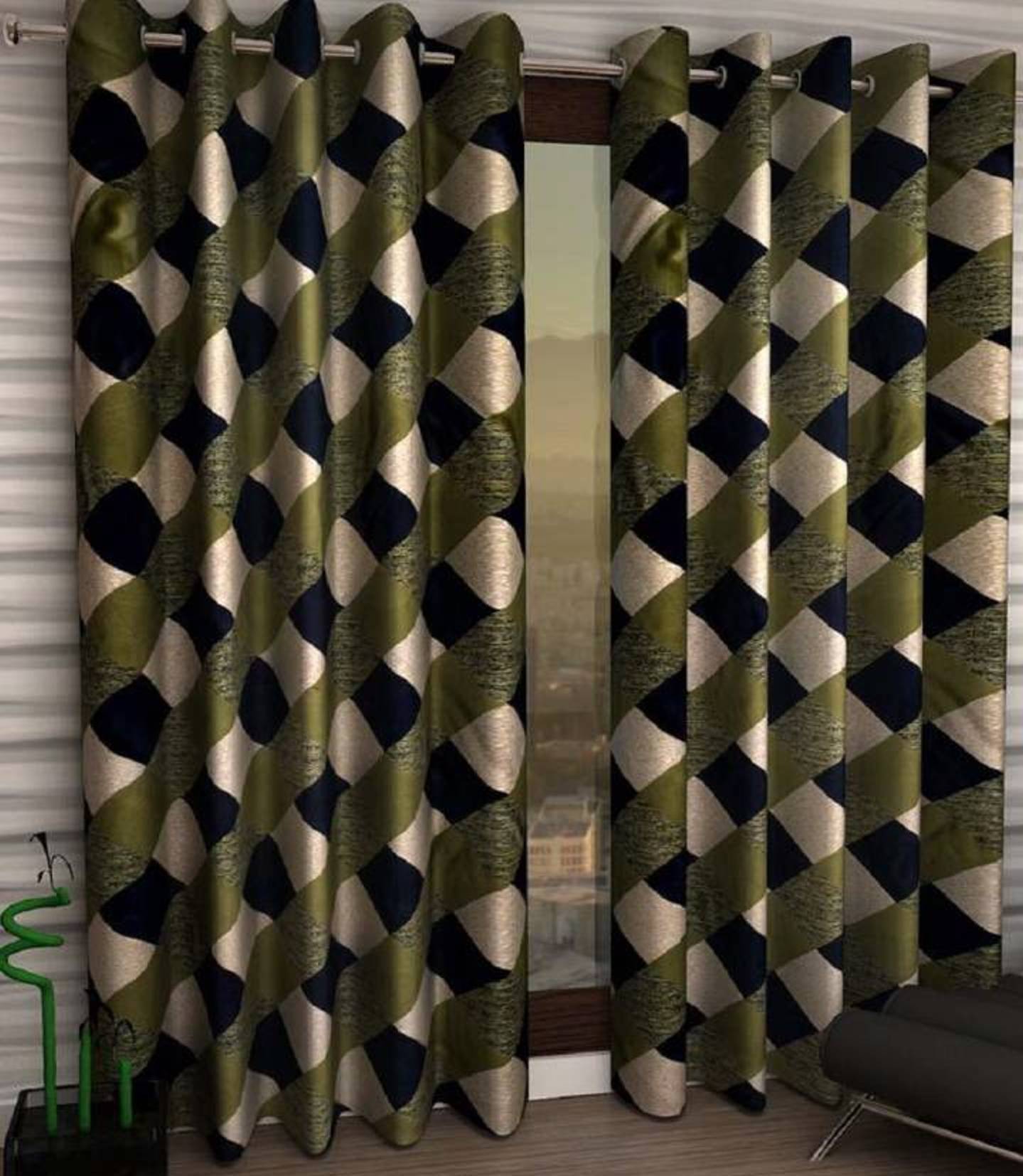 N2C Home Floral Semi-Transparent Eyelet Curtain 5 ft ( Pack of 2 ) - Green N2C Home Floral Semi-Transparent Eyelet Curtain 5 ft ( Pack of 2 ) - Green