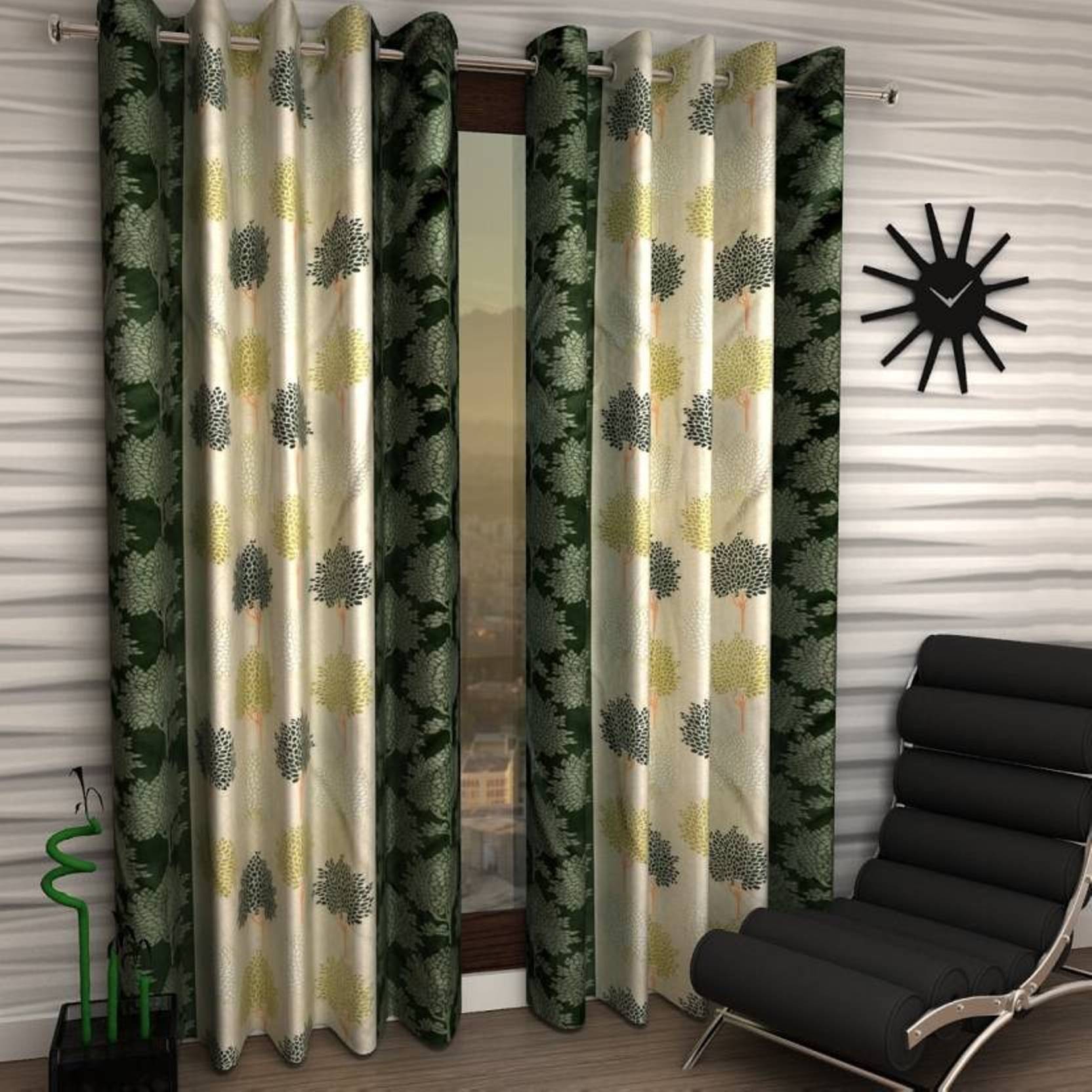     			N2C Home Floral Semi-Transparent Eyelet Curtain 5 ft ( Pack of 2 ) - Green