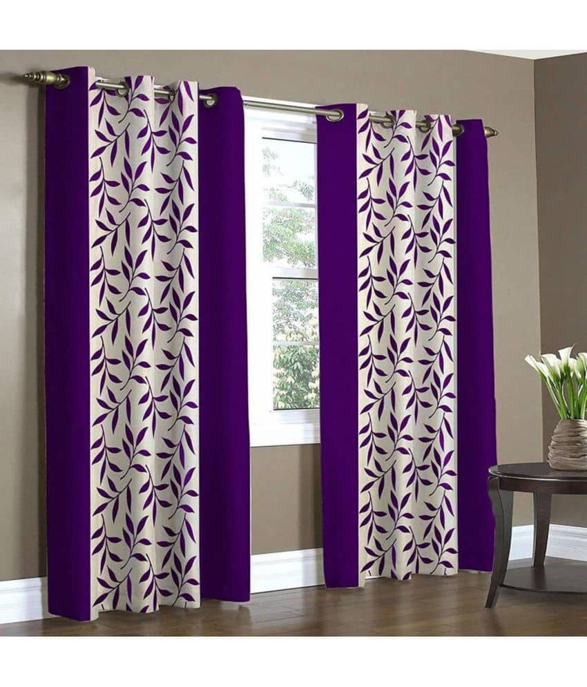 N2C Home Floral Semi-Transparent Eyelet Curtain 7 ft ( Pack of 2 ) - Purple