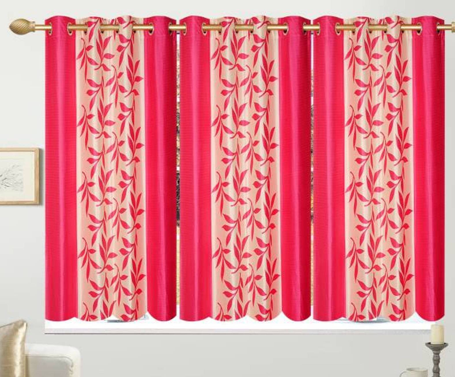 N2C Home Floral Semi-Transparent Eyelet Curtain 5 ft ( Pack of 3 ) - Pink N2C Home Floral Semi-Transparent Eyelet Curtain 5 ft ( Pack of 3 ) - Pink