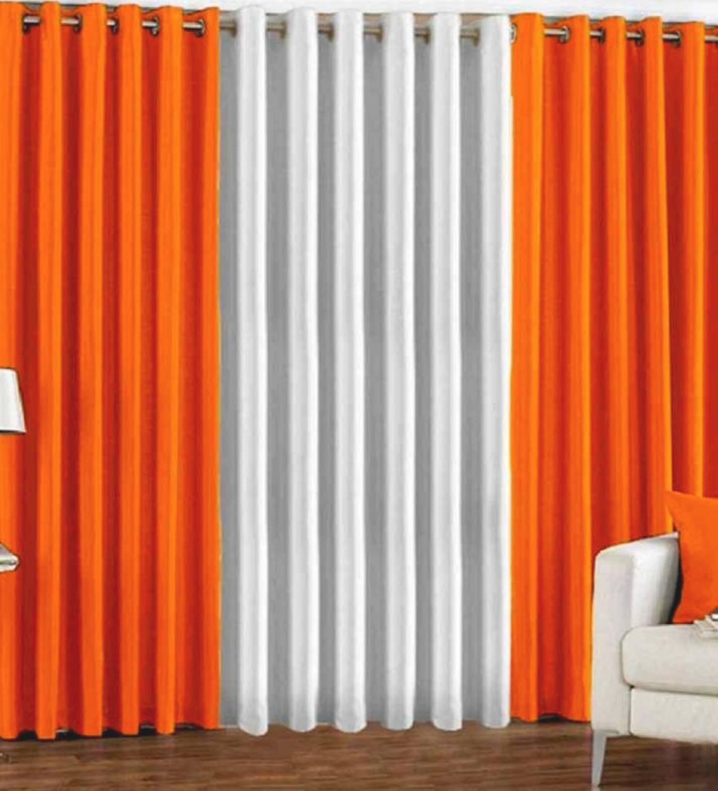    			N2C Home Floral Semi-Transparent Eyelet Curtain 5 ft ( Pack of 3 ) - Orange