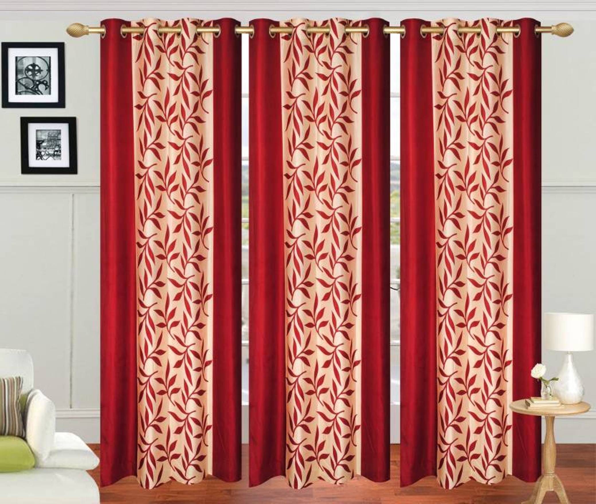 N2C Home Floral Semi-Transparent Eyelet Curtain 7 ft ( Pack of 3 ) - Maroon N2C Home Floral Semi-Transparent Eyelet Curtain 7 ft ( Pack of 3 ) - Maroon