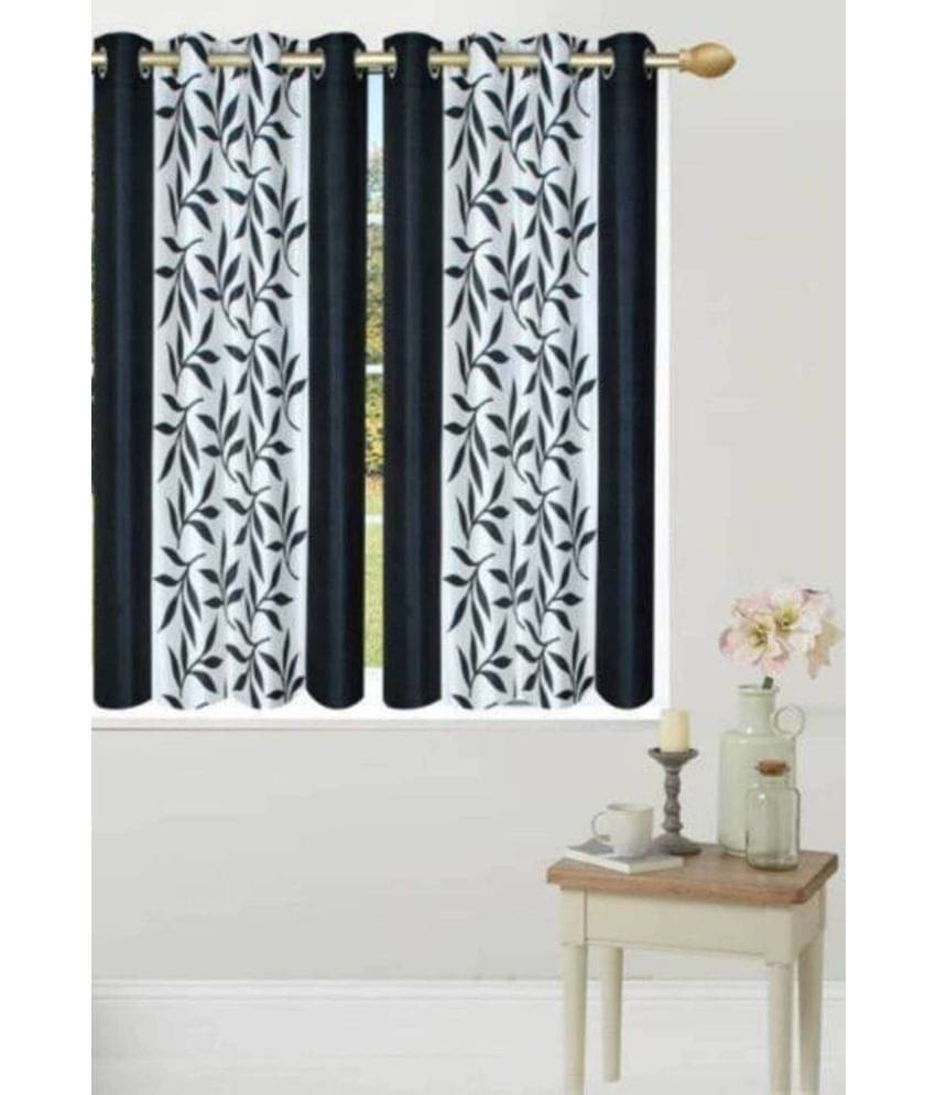N2C Home Floral Semi-Transparent Eyelet Curtain 5 ft ( Pack of 2 ) - Black N2C Home Floral Semi-Transparent Eyelet Curtain 5 ft ( Pack of 2 ) - Black