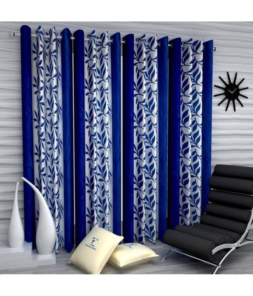 N2C Home Floral Semi-Transparent Eyelet Curtain 7 ft ( Pack of 4 ) - Blue N2C Home Floral Semi-Transparent Eyelet Curtain 7 ft ( Pack of 4 ) - Blue