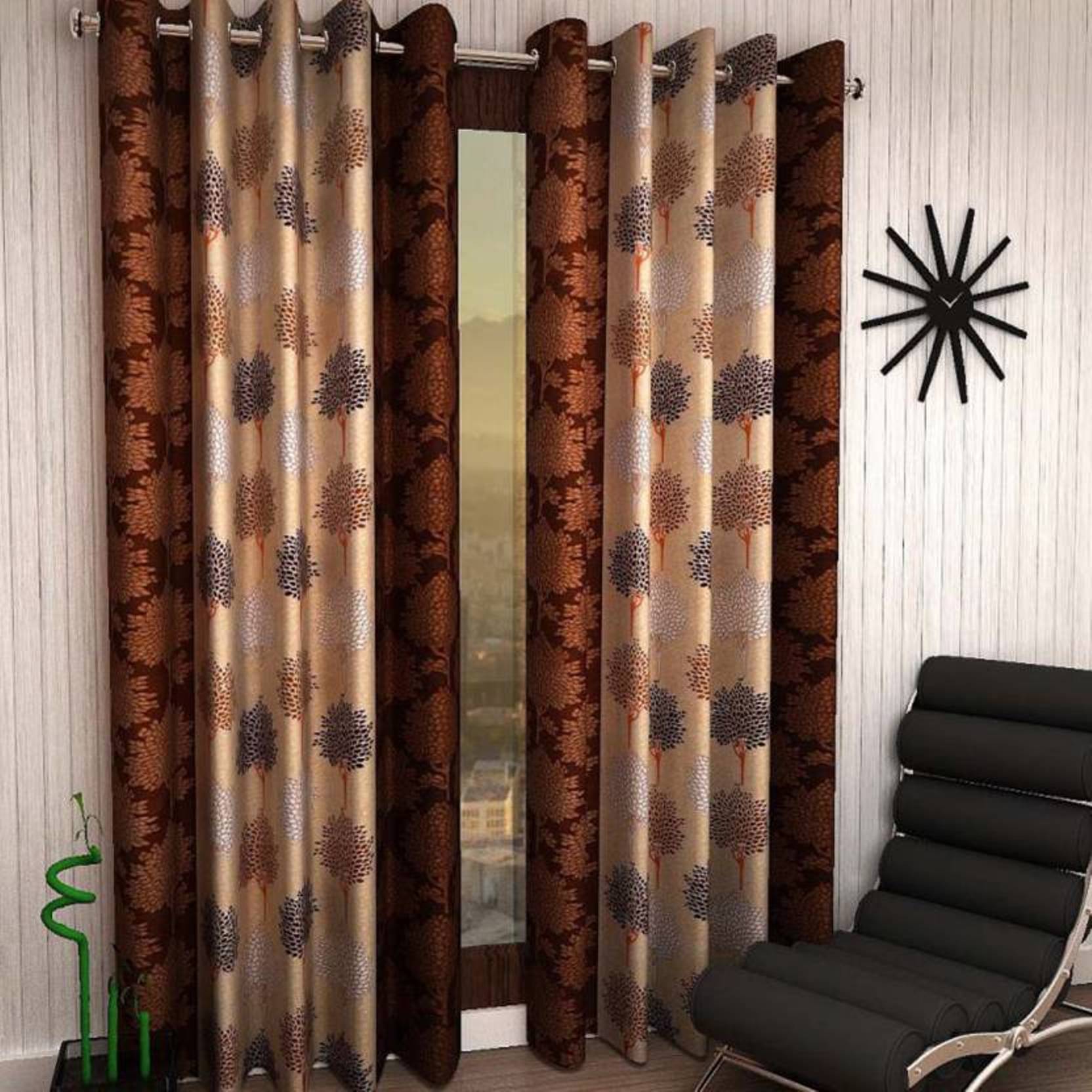 N2C Home Floral Semi-Transparent Eyelet Curtain 5 ft ( Pack of 2 ) - Brown N2C Home Floral Semi-Transparent Eyelet Curtain 5 ft ( Pack of 2 ) - Brown