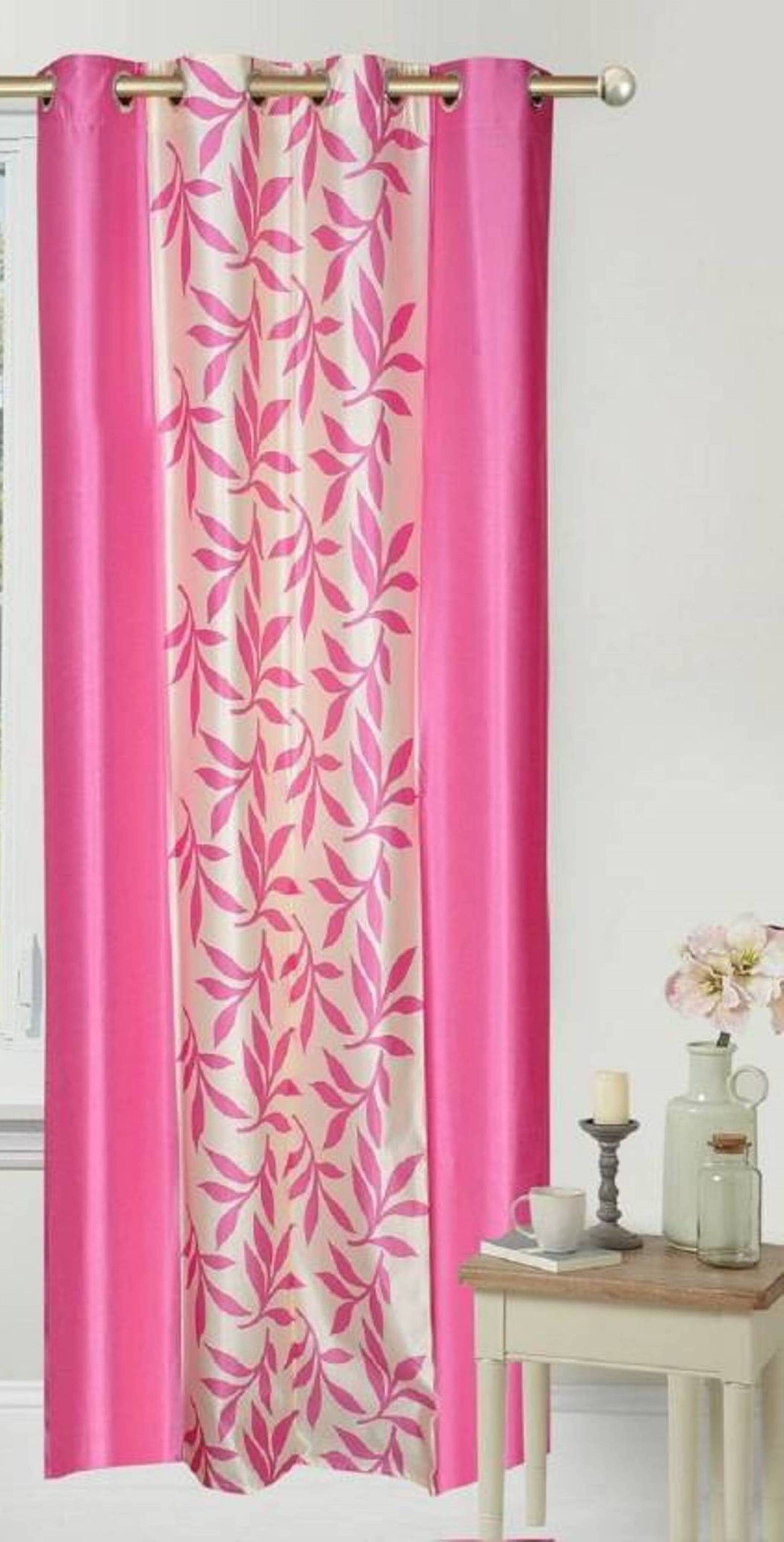 N2C Home Floral Semi-Transparent Eyelet Curtain 9 ft ( Pack of 1 ) - Pink N2C Home Floral Semi-Transparent Eyelet Curtain 9 ft ( Pack of 1 ) - Pink
