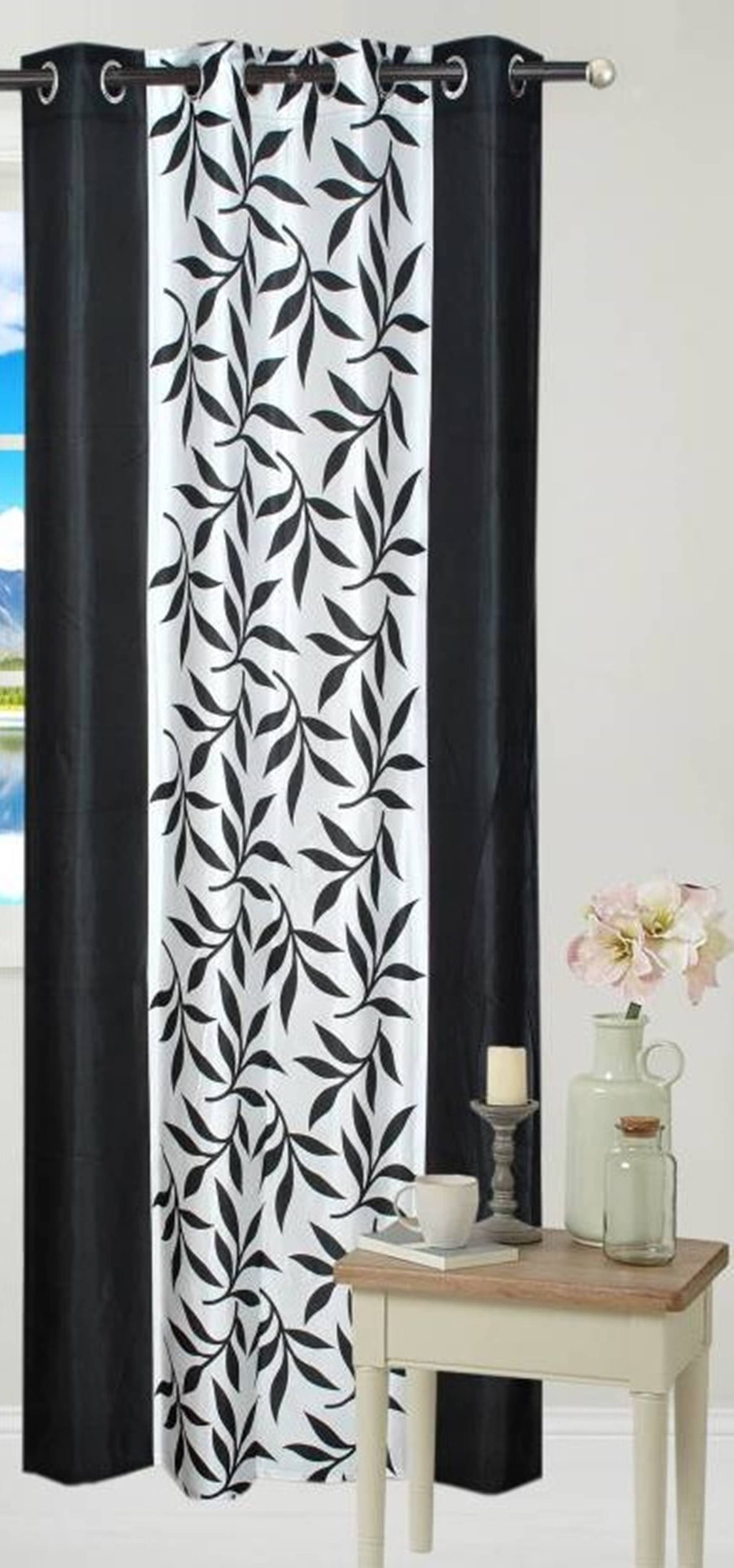 N2C Home Floral Semi-Transparent Eyelet Curtain 9 ft ( Pack of 1 ) - Black N2C Home Floral Semi-Transparent Eyelet Curtain 9 ft ( Pack of 1 ) - Black