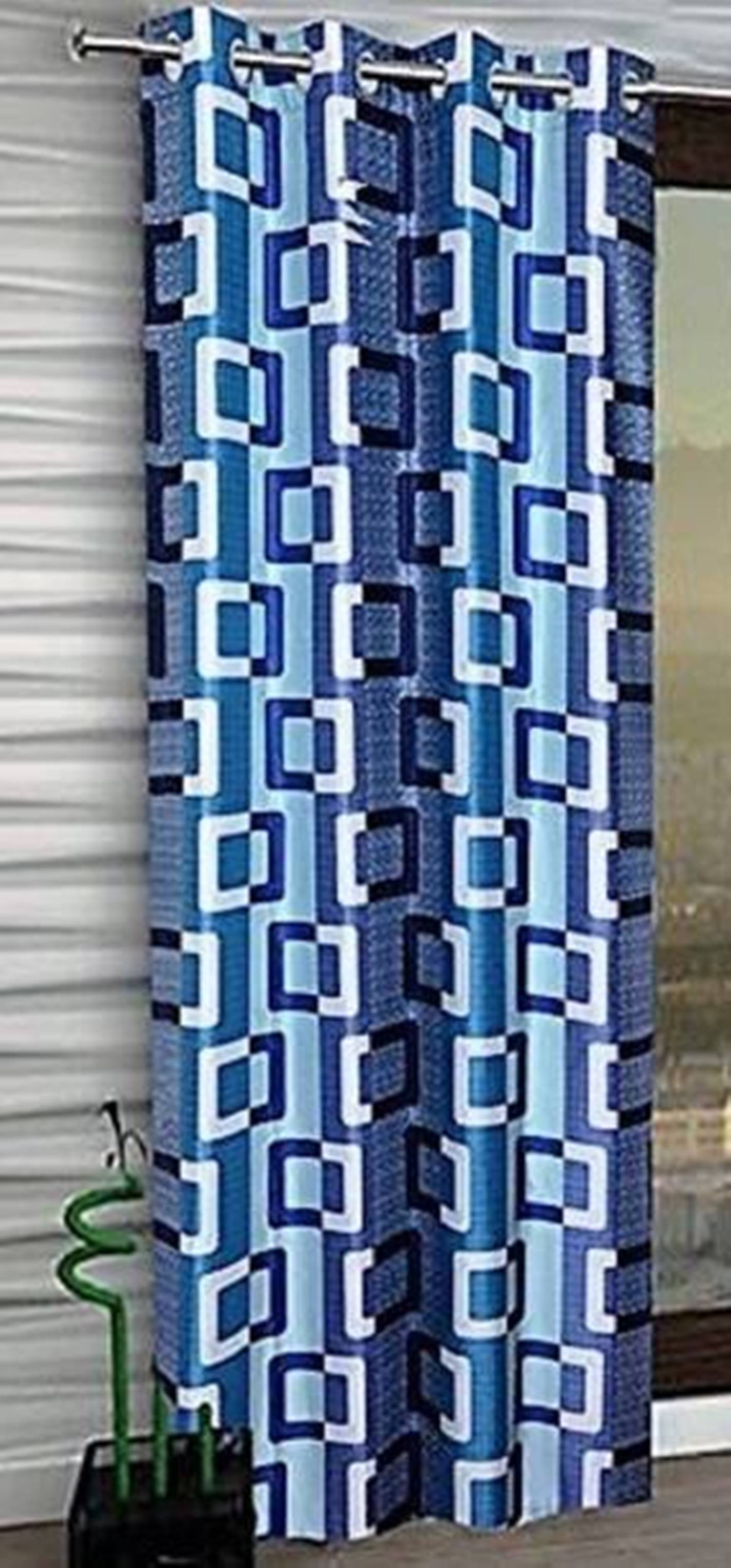 N2C Home Floral Semi-Transparent Eyelet Curtain 7 ft ( Pack of 1 ) - Blue N2C Home Floral Semi-Transparent Eyelet Curtain 7 ft ( Pack of 1 ) - Blue