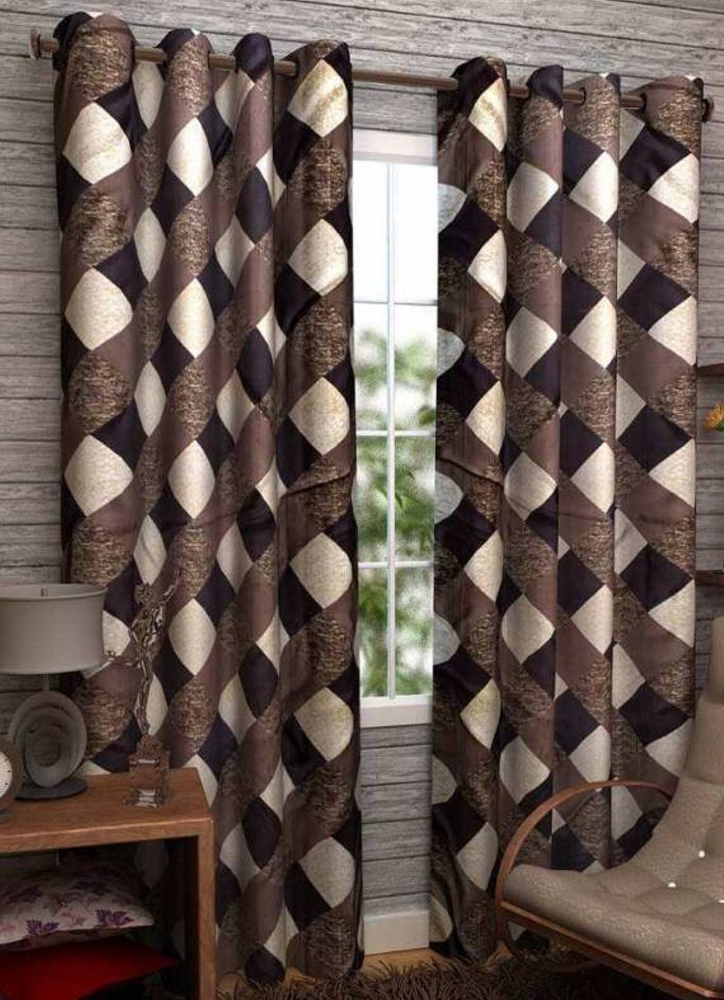 N2C Home Floral Semi-Transparent Eyelet Curtain 5 ft ( Pack of 2 ) - Brown