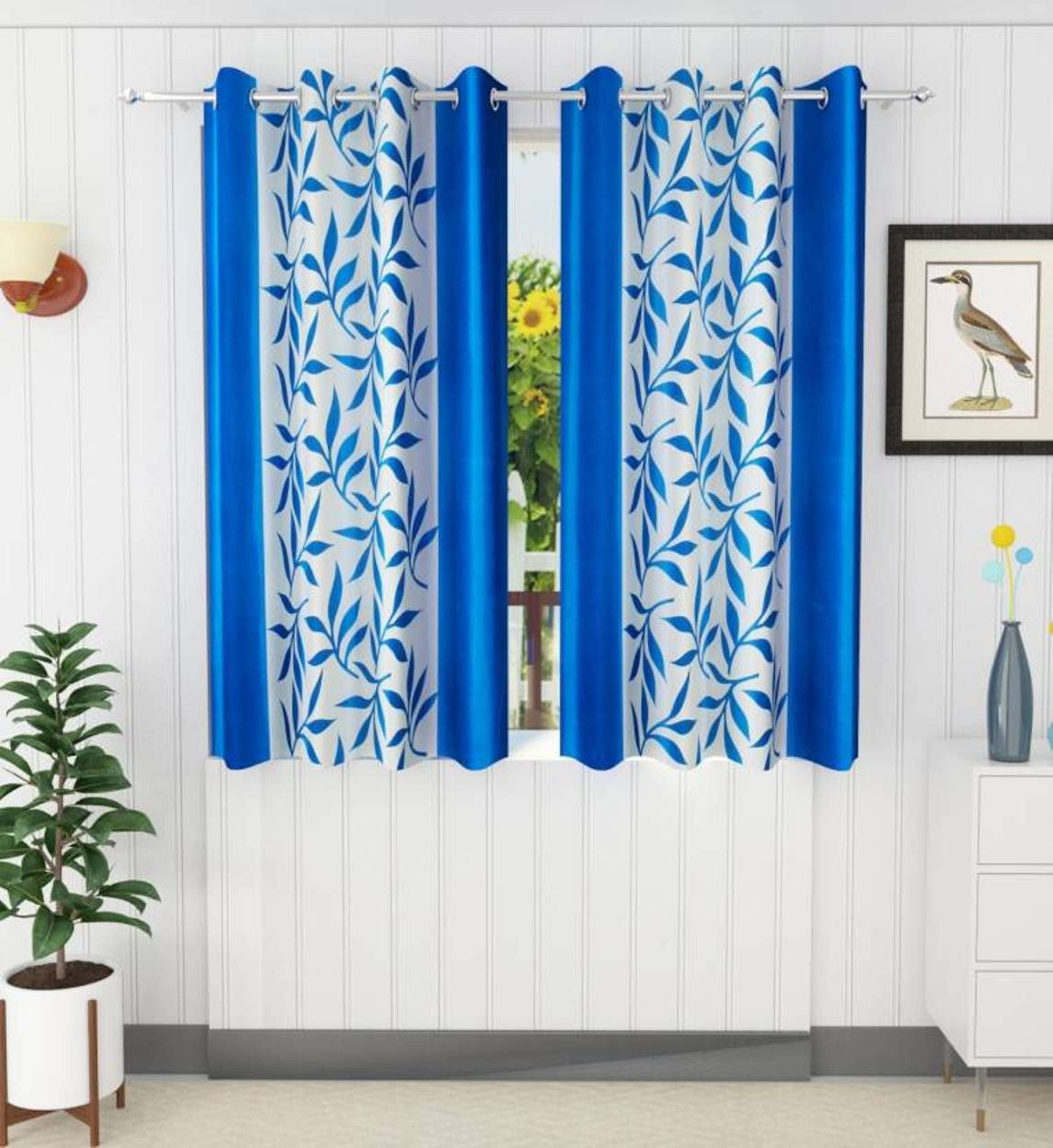 N2C Home Floral Semi-Transparent Eyelet Curtain 5 ft ( Pack of 2 ) - Teal