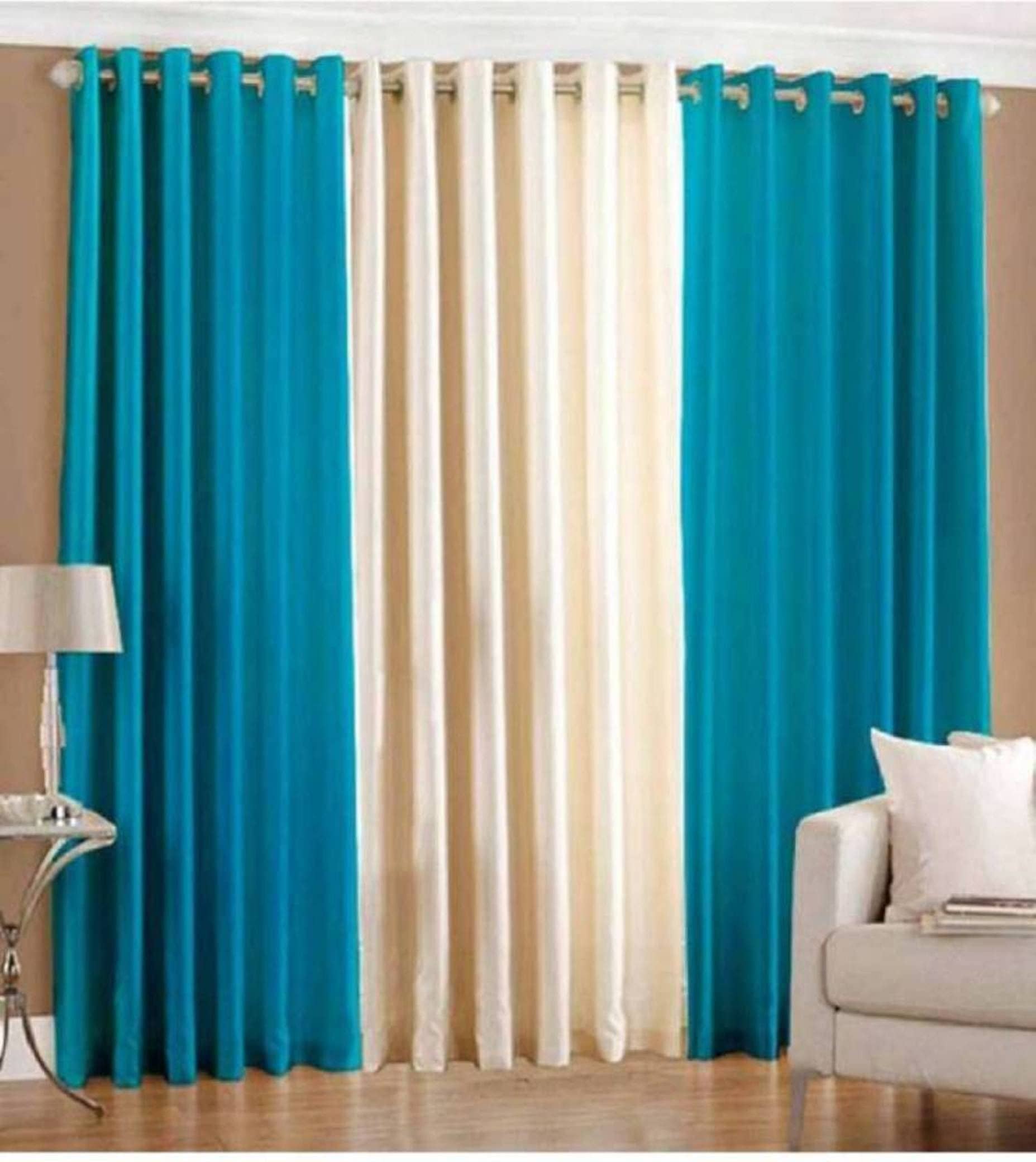 N2C Home Floral Semi-Transparent Eyelet Curtain 5 ft ( Pack of 3 ) - Teal