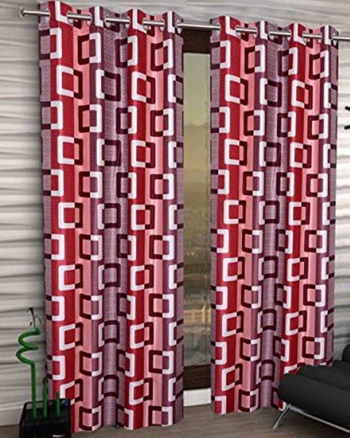 N2C Home Floral Semi-Transparent Rod pocket Curtain 9 ft ( Pack of 2 ) - Multicolor