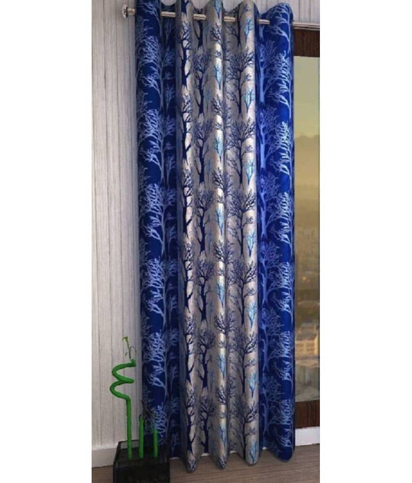 N2C Home Floral Semi-Transparent Eyelet Curtain 9 ft ( Pack of 1 ) - Blue