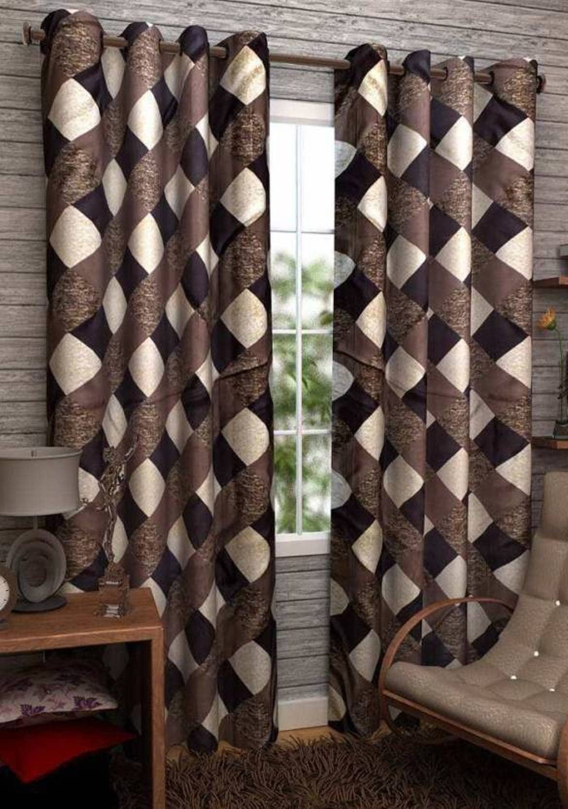 N2C Home Floral Semi-Transparent Eyelet Curtain 5 ft ( Pack of 2 ) - Brown