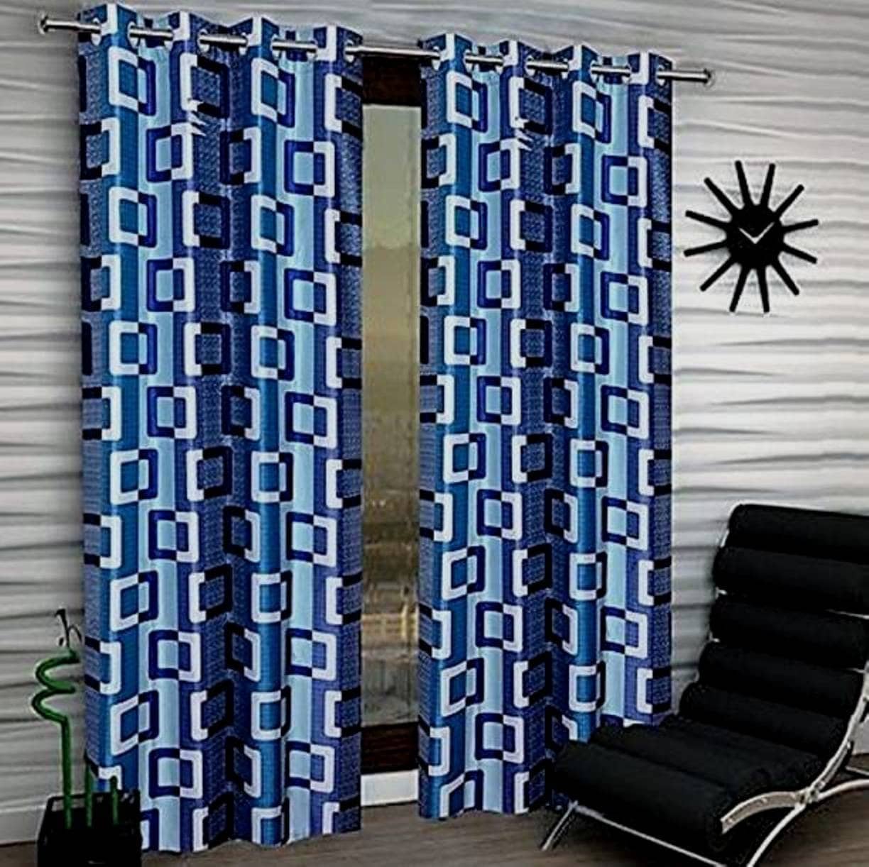 N2C Home Floral Semi-Transparent Eyelet Curtain 9 ft ( Pack of 2 ) - Blue