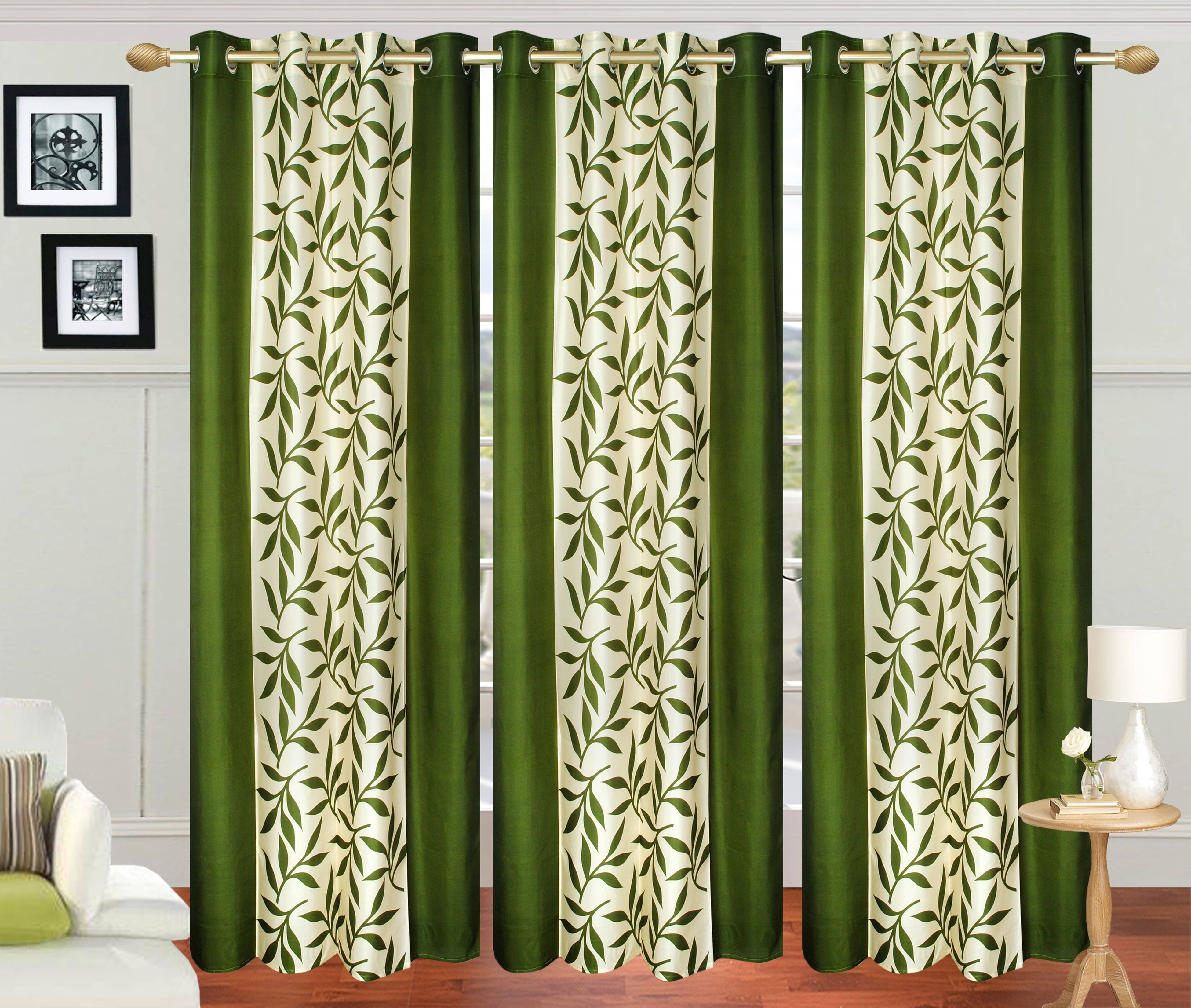     			N2C Home Floral Semi-Transparent Eyelet Curtain 5 ft ( Pack of 3 ) - Green