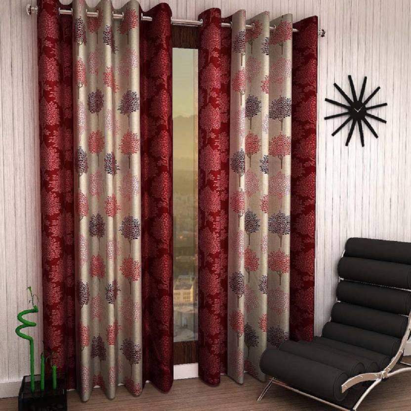 N2C Home Floral Semi-Transparent Eyelet Curtain 9 ft ( Pack of 2 ) - Maroon N2C Home Floral Semi-Transparent Eyelet Curtain 9 ft ( Pack of 2 ) - Maroon